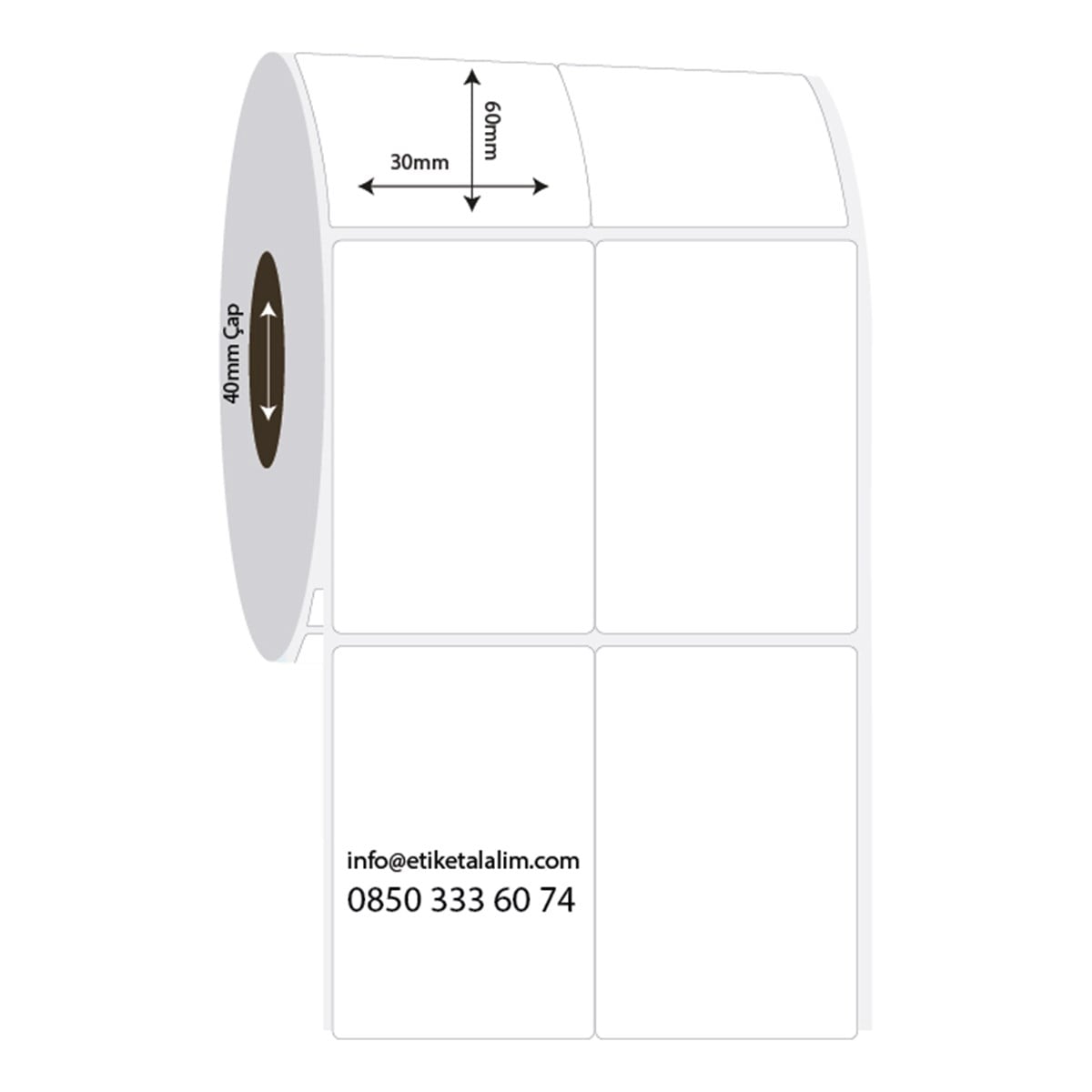 PP Opak Etiket30mm x 60mm 2'li Bitişik PP Opak Etiket