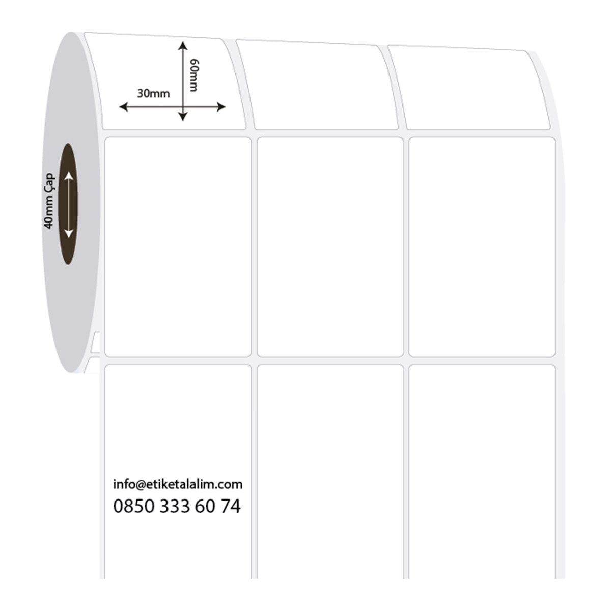 PP Opak Etiket30mm x 60mm 3'lü Ara Boşluklu PP Opak Etiket