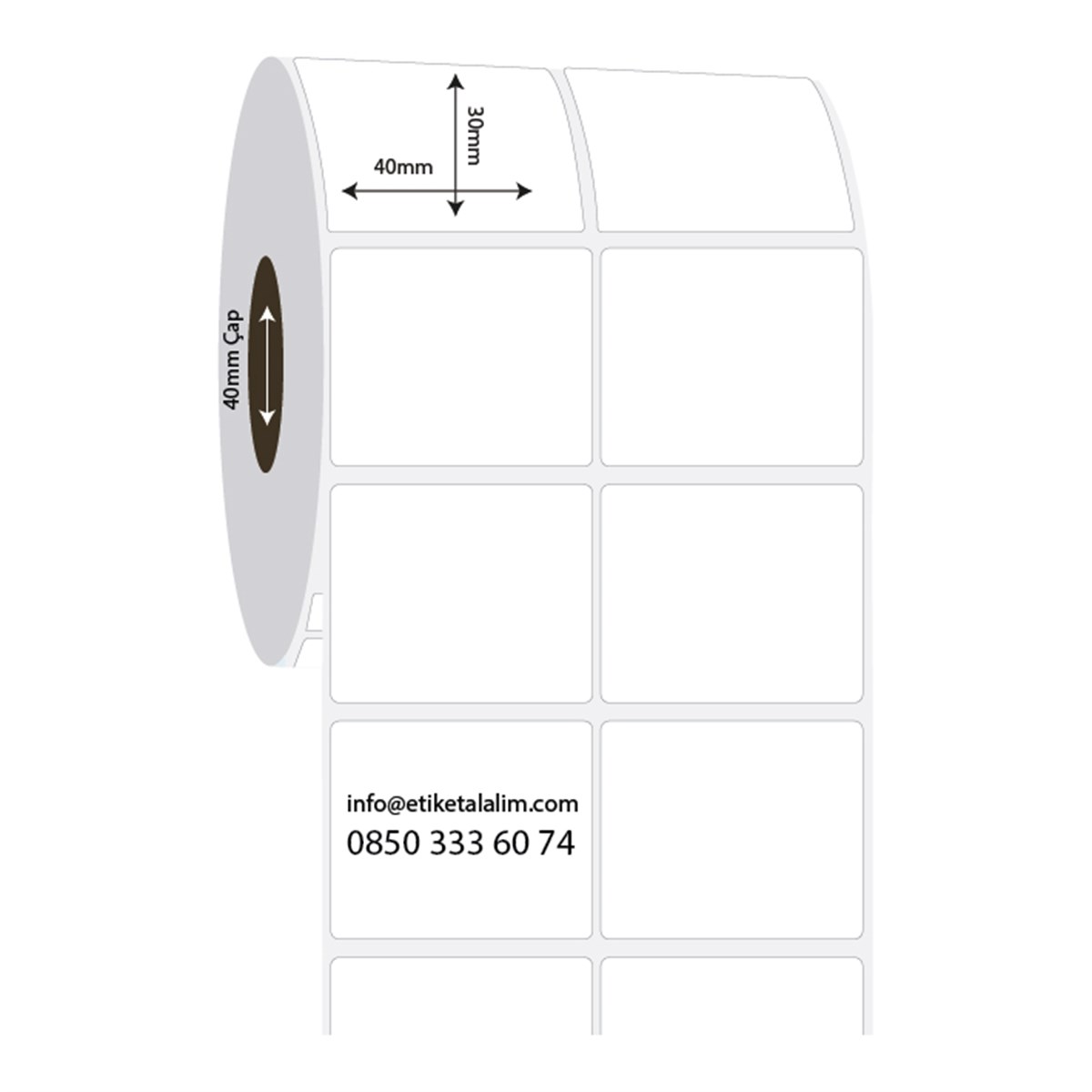 PP Opak Etiket40mm x 30mm 2'li Ara Boşluklu PP Opak Etiket