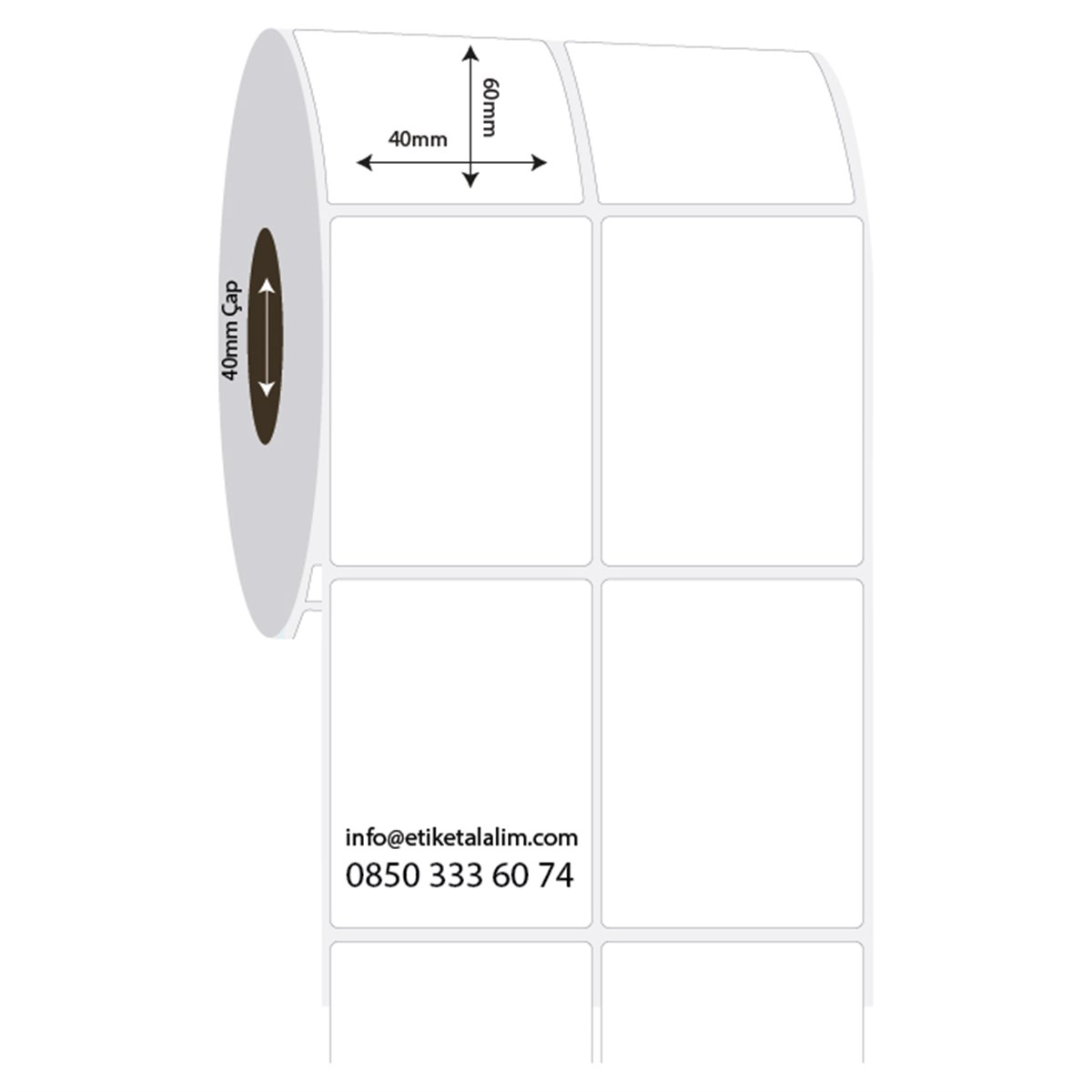 PP Opak Etiket40mm x 60mm 2'li Ara Boşluk PP Opak Etiket