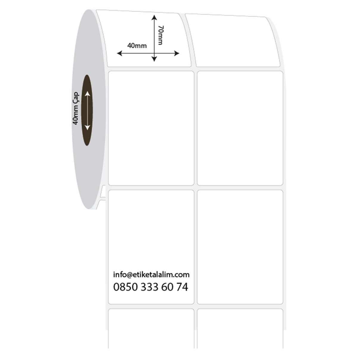 PP Opak Etiket40mm x 70mm 2'li Ara Boşluklu PP Opak Etiket