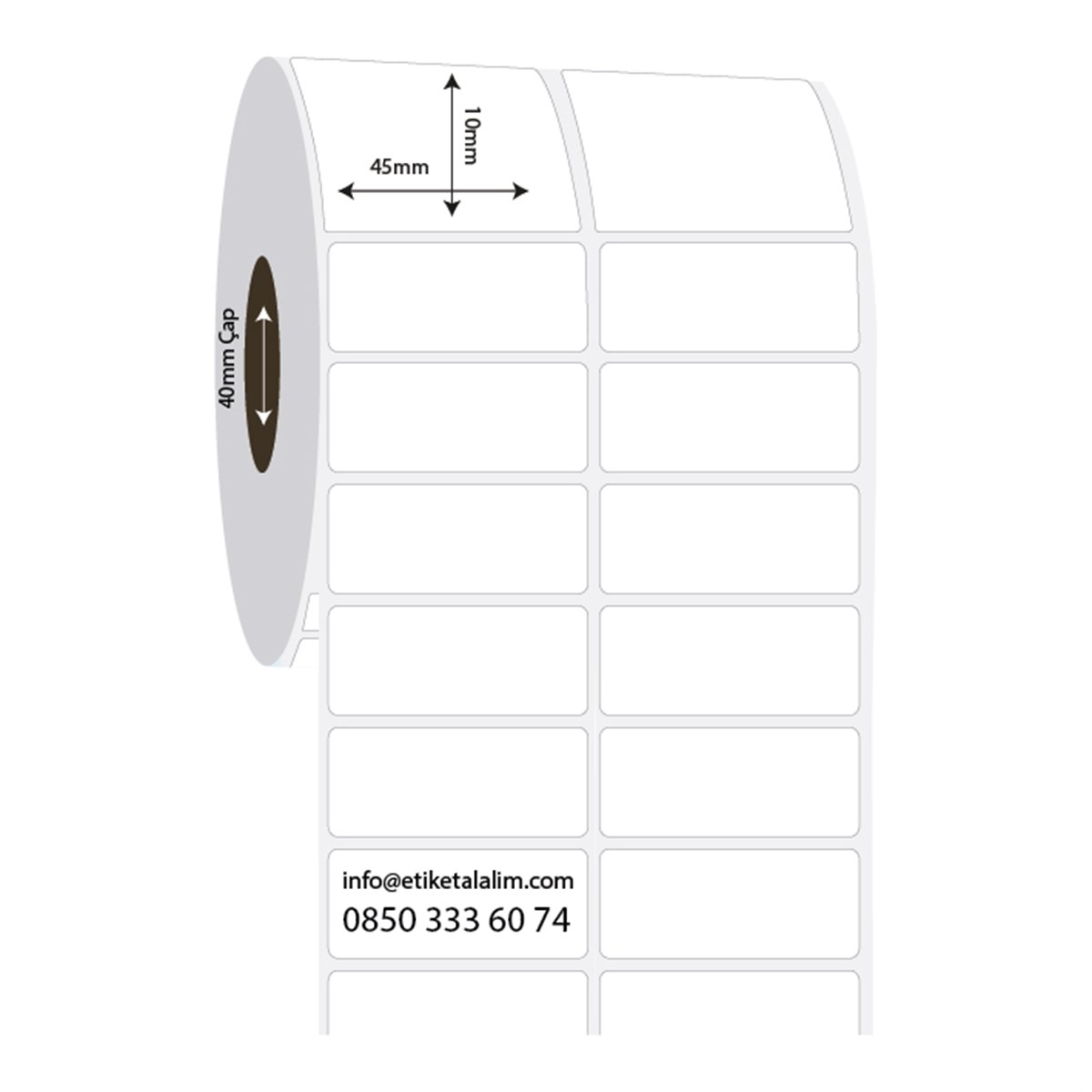 PP Opak Etiket45mm x 10mm 2'li Ara Boşluklu PP Opak Etiket