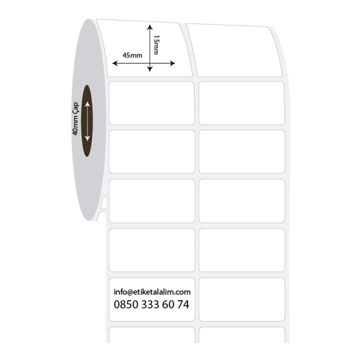 PP Opak Etiket45mm x 15mm 2'li Ara Boşluklu PP Opak Etiket