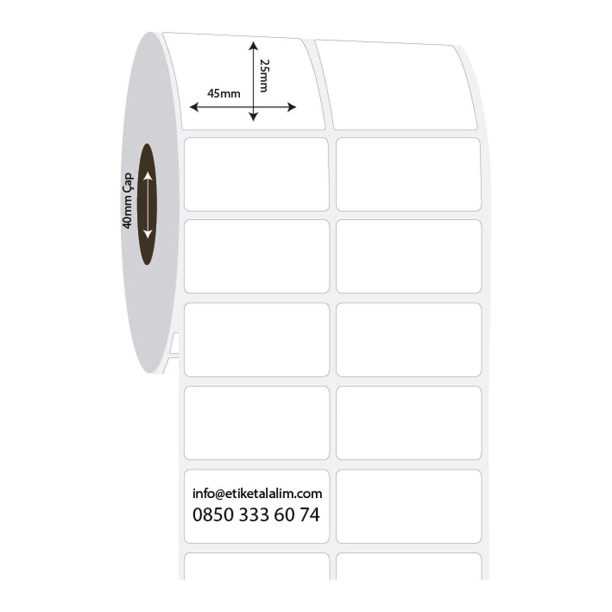 PP Opak Etiket45mm x 25mm 2'li Ara Boşluk PP Opak Etiket