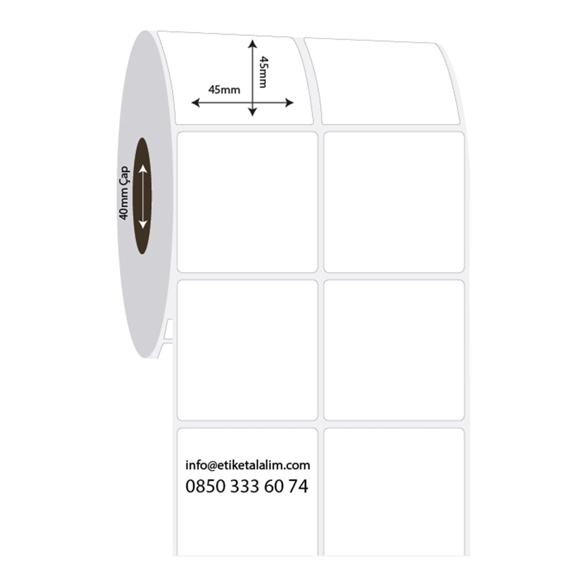 PP Opak Etiket45mm x 45mm 2'li Ara Boşluk PP Opak Etiket