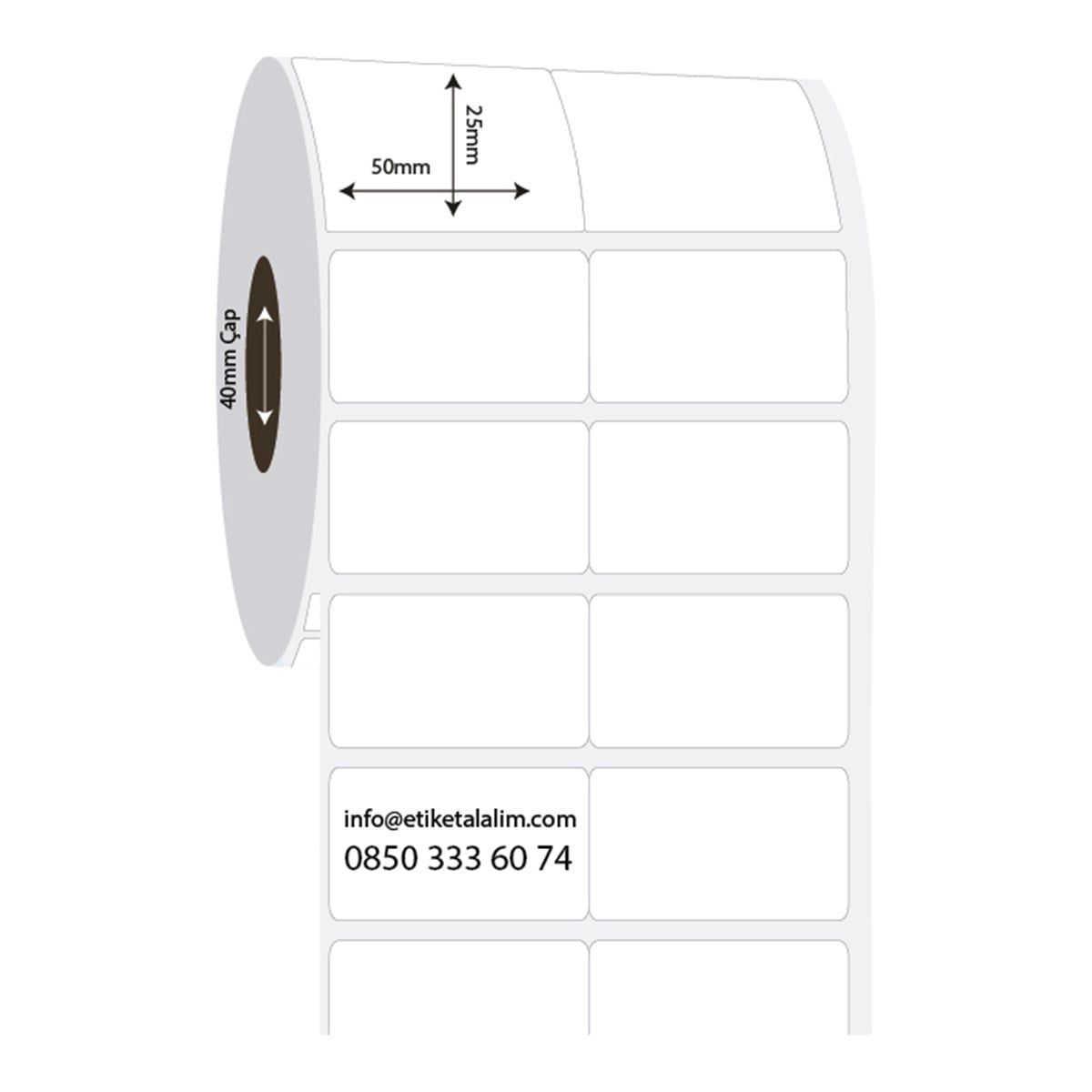 PP Opak Etiket50mm x 25mm 2'li Bitişik PP Opak Etiket