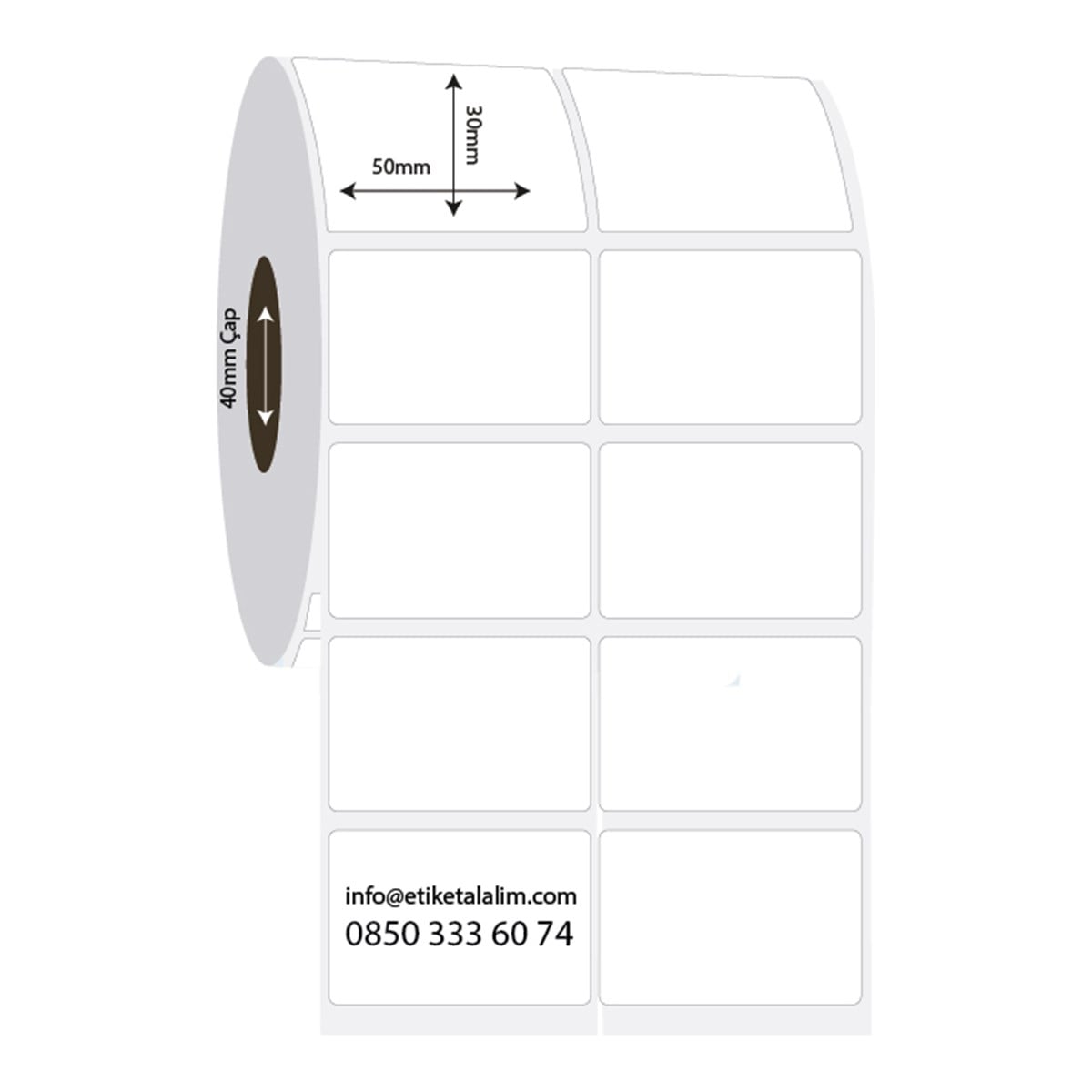 PP Opak Etiket50mm x 30mm 2'li Ara Boşluklu PP Opak Etiket
