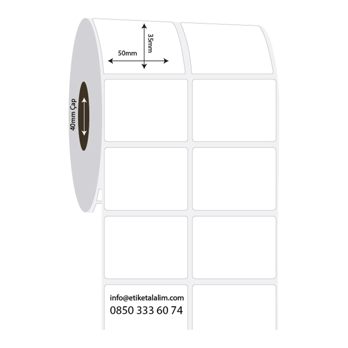 PP Opak Etiket50mm x 35mm 2'li Ara Boşluk PP Opak Etiket