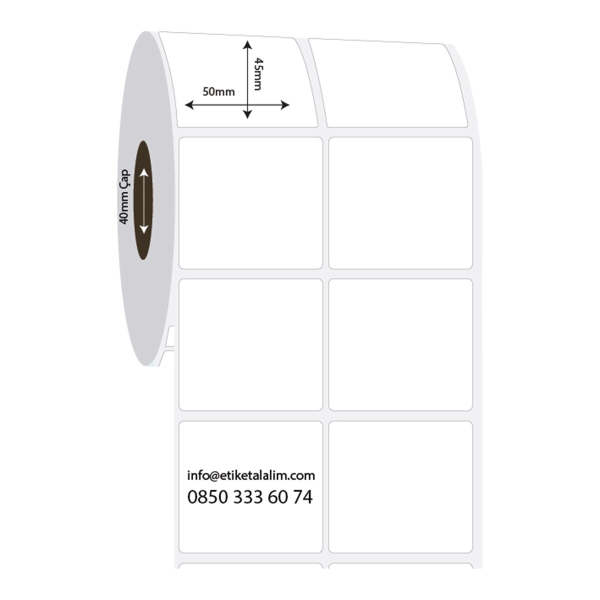 PP Opak Etiket50mm x 45mm 2'li Ara Boşluklu PP Opak Etiket