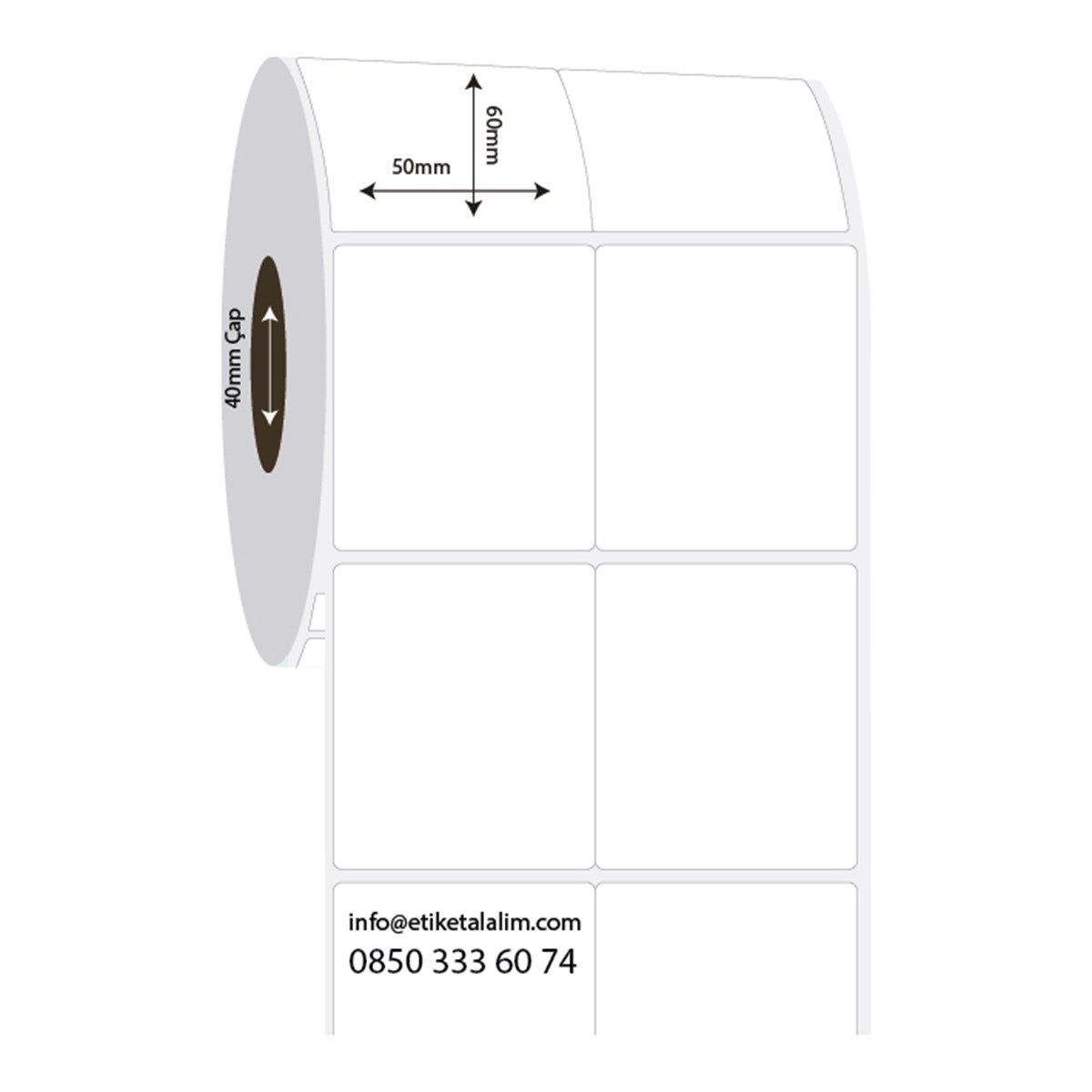 PP Opak Etiket50mm x 60mm 2'li Bitişik PP Opak Etiket
