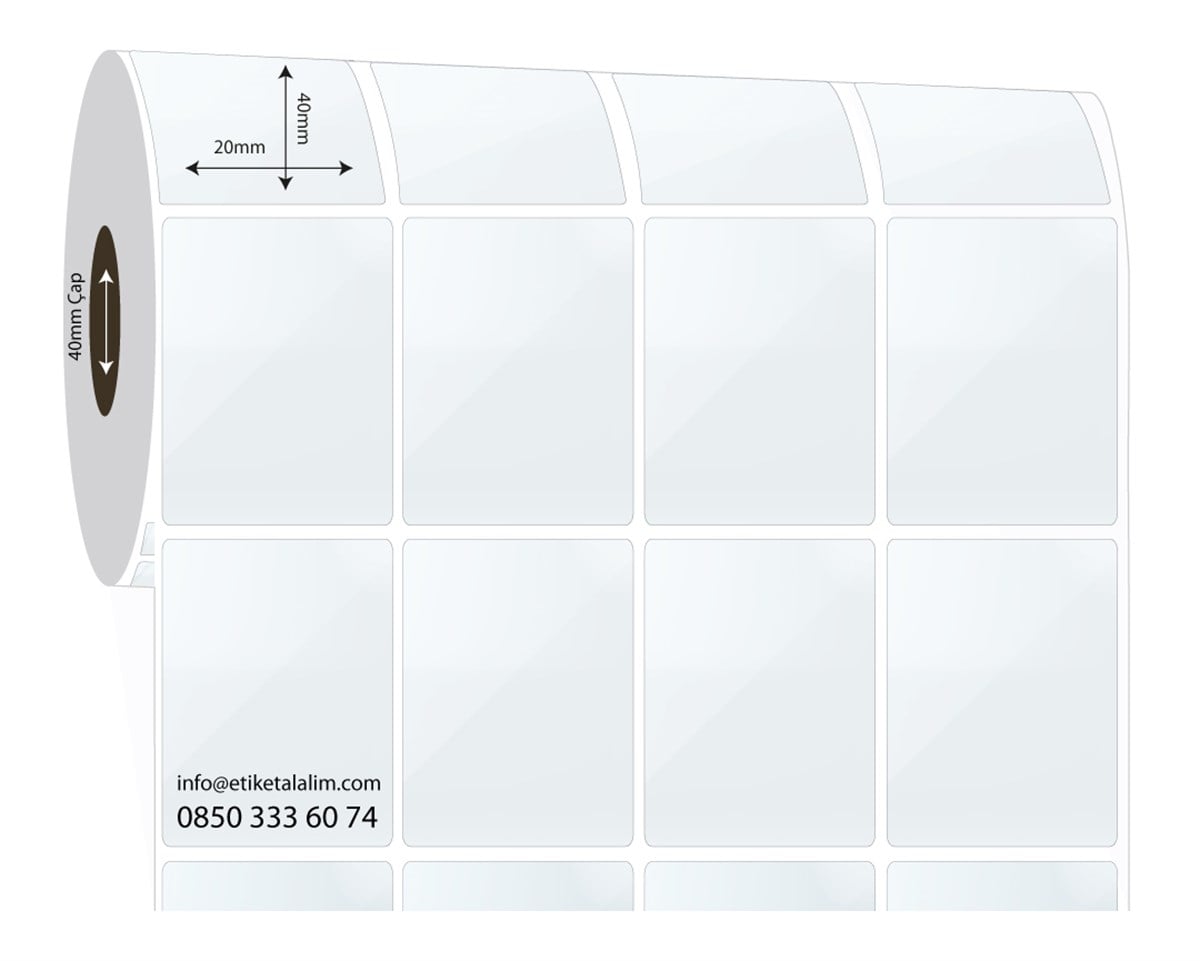 PP Şeffaf Etiket20mm x 40mm 4'lü Ara Boşluklu PP Şeffaf Etiket