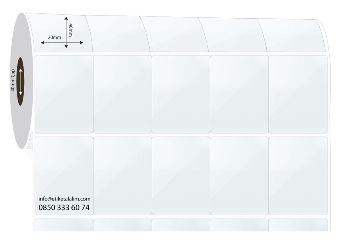 PP Şeffaf Etiket20mm x 40mm 5'li Bitişik PP Şeffaf Etiket