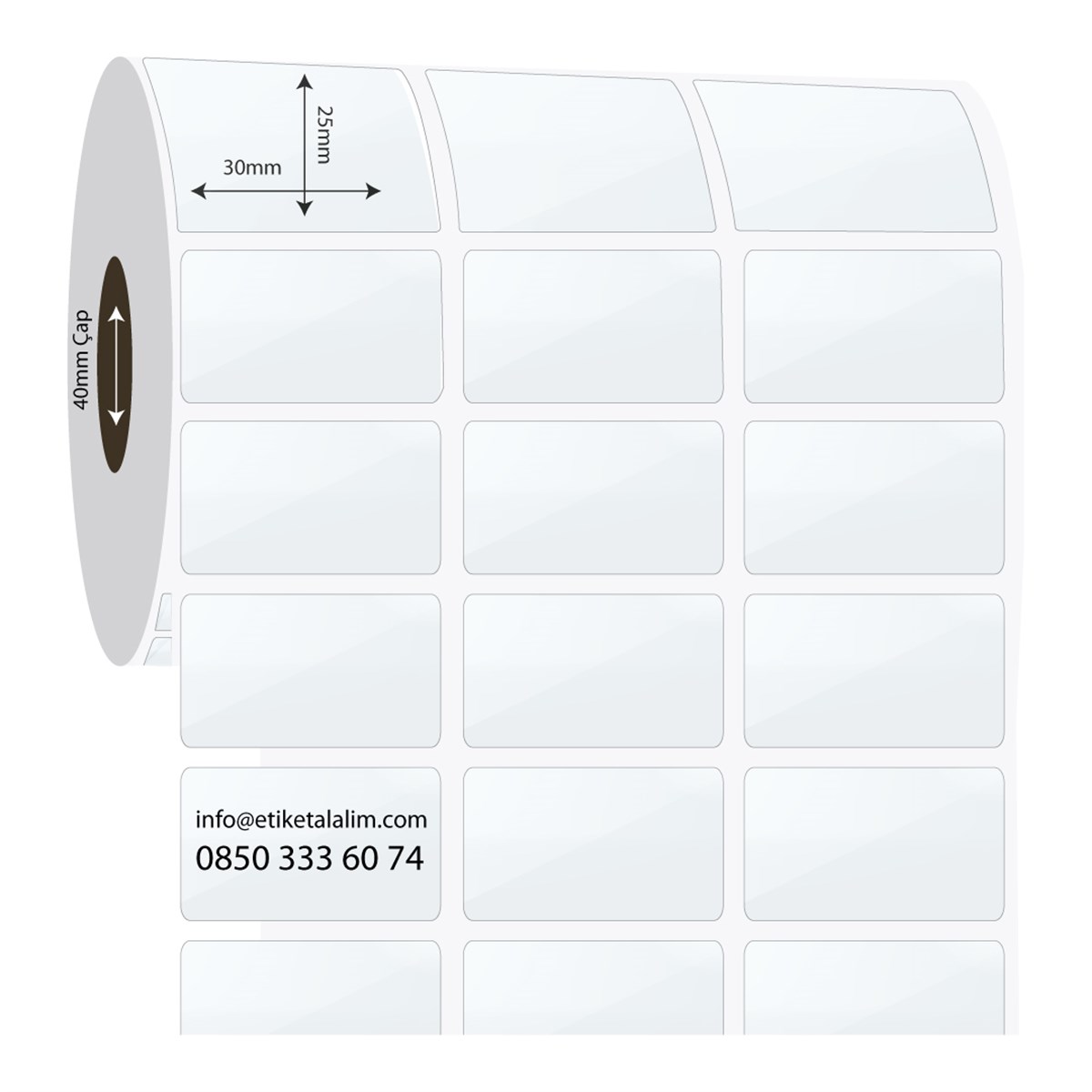 PP Şeffaf Etiket30mm x 25mm 3'lü Ara Boşluklu  PP Şeffaf Etiket