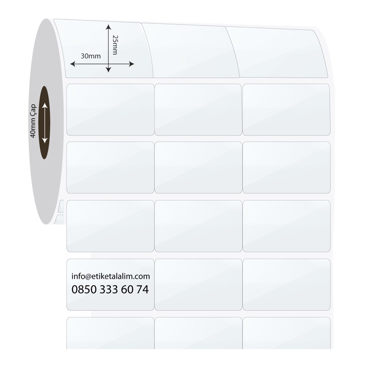 PP Şeffaf Etiket30mm x 25mm 3'lü Bitişik  PP Şeffaf Etiket