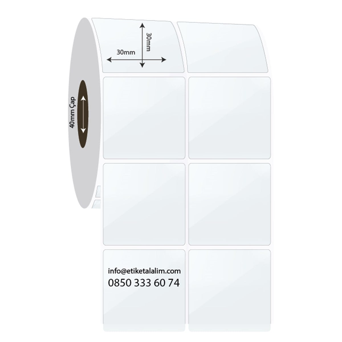 PP Şeffaf Etiket30mm x 30mm 2'li Ara Boşluklu PP Şeffaf Etiket