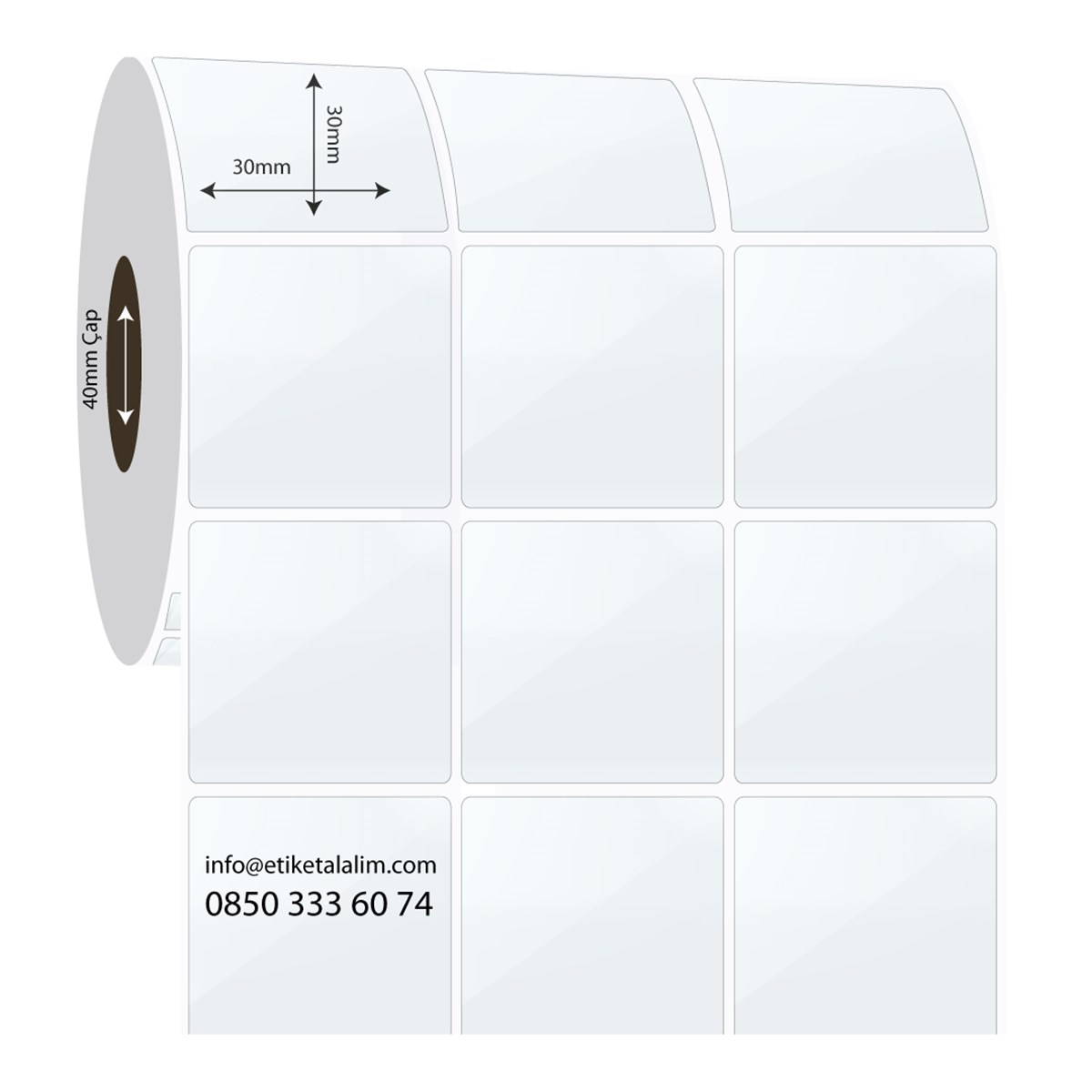 PP Şeffaf Etiket30mm x 30mm 3'lü Ara Boşluklu  PP Şeffaf Etiket