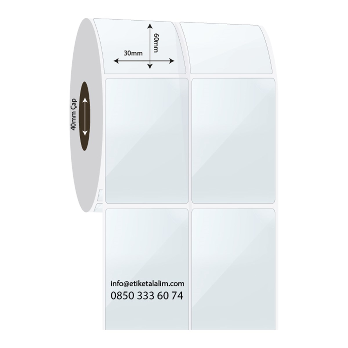 PP Şeffaf Etiket30mm x 60mm 2'li Ara Boşluklu PP Şeffaf Etiket
