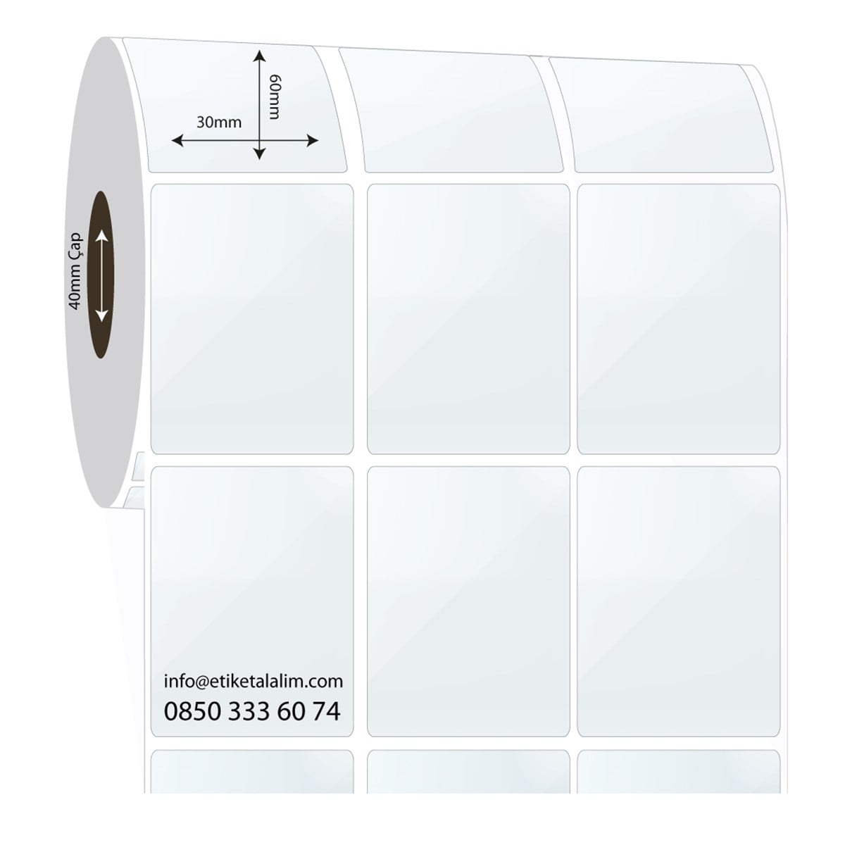 PP Şeffaf Etiket30mm x 60mm 3'lü Ara Boşluklu PP Şeffaf Etiket