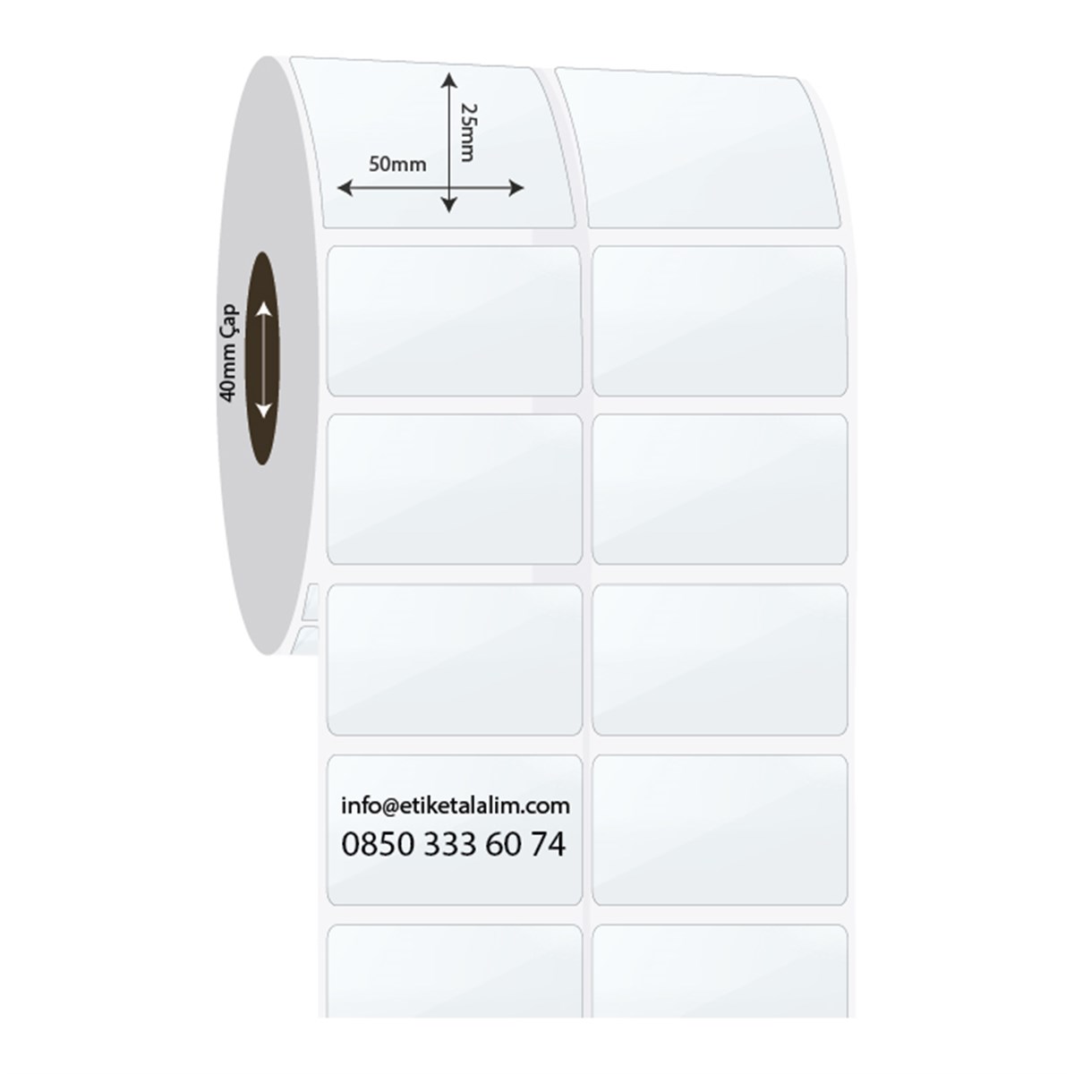 PP Şeffaf Etiket50mm x 25mm 2'li Ara Boşluklu PP Şeffaf Etiket