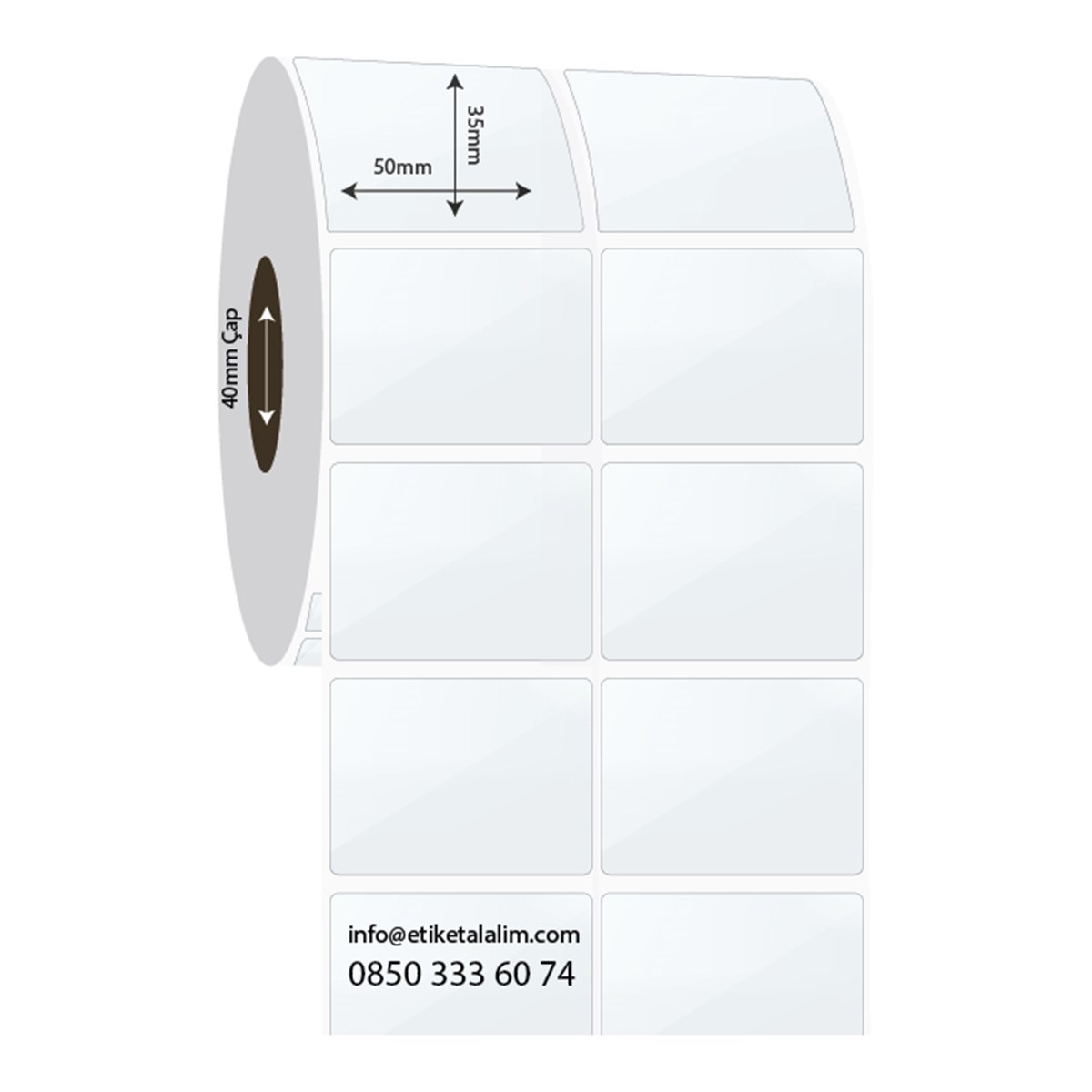 PP Şeffaf Etiket50mm x 35mm 2'li Ara Boşluk PP Şeffaf Etiket