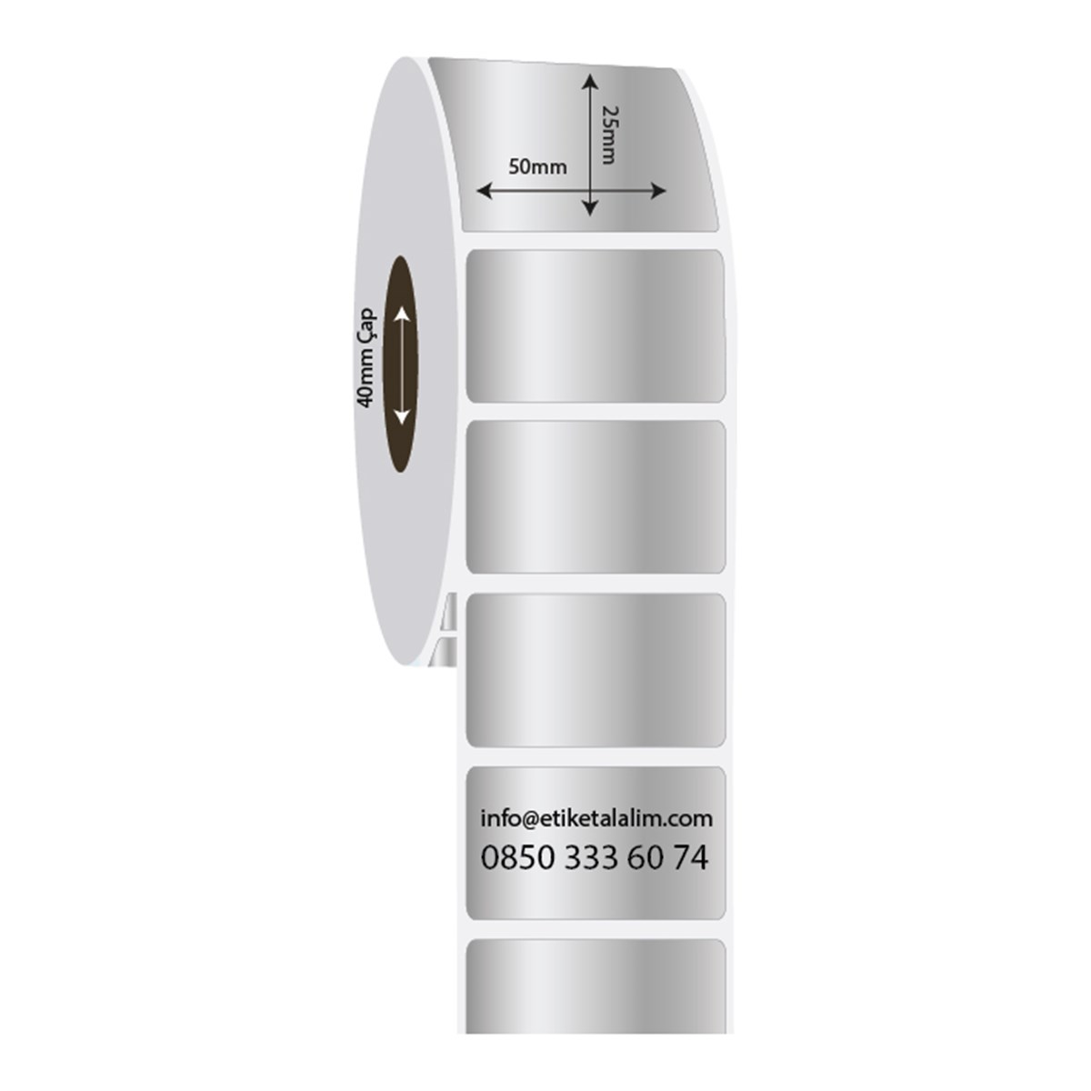 Silver Mat Etiket (Sticker) 50mm x 25mm Silver Mat Etiket  