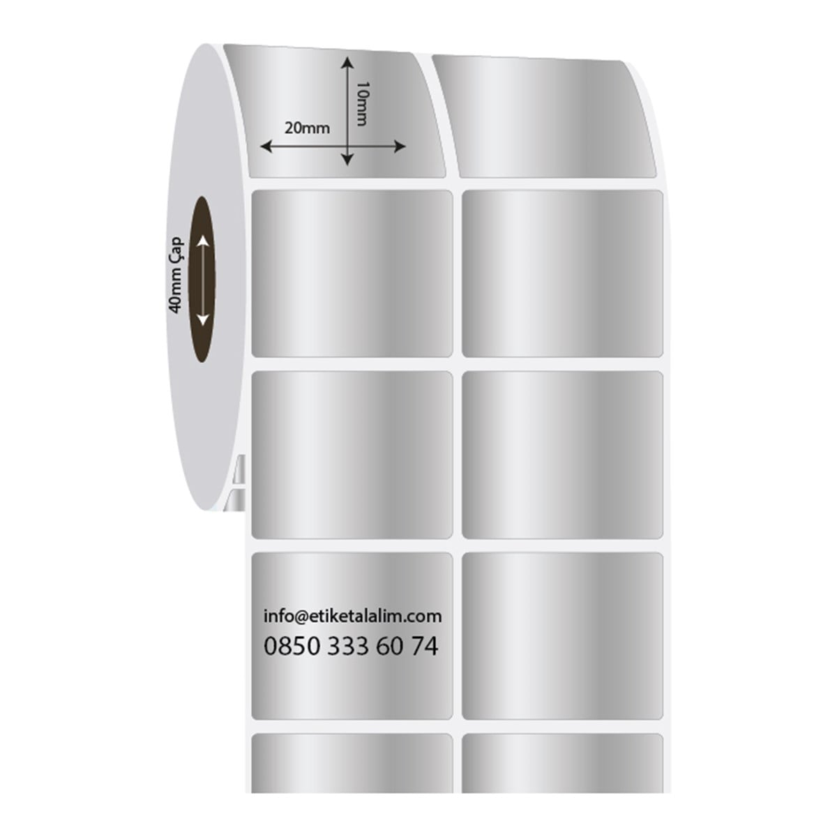 Silver Mat Etiket (Sticker)20mm x 10mm 2'li Ara Boşluklu Silver Mat Etiket
