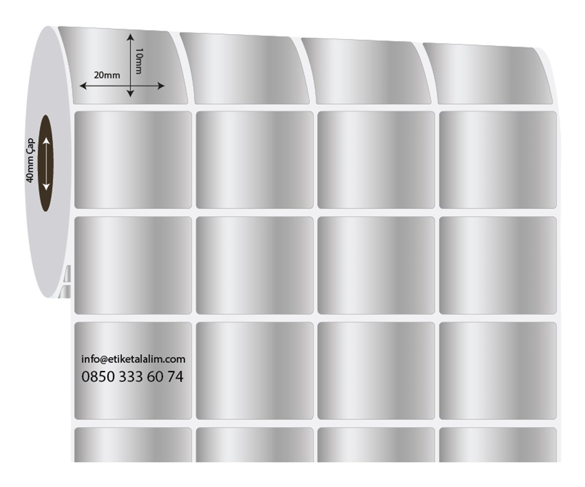 Silver Mat Etiket (Sticker)20mm x 10mm 4'lü Ara Boşluklu Silver Mat Etiket