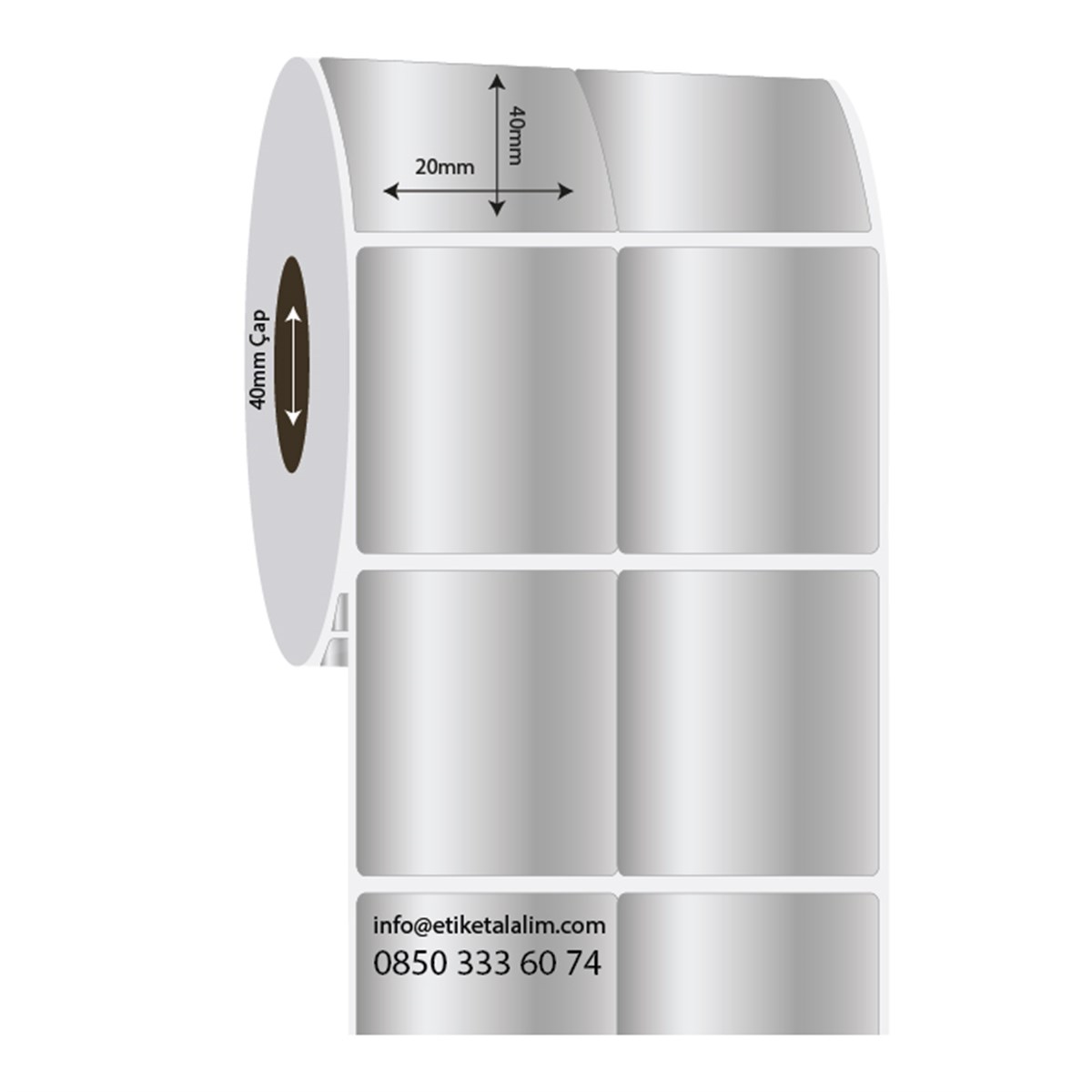 Silver Mat Etiket (Sticker)20mm x 40mm 2'li Bitişik Silver Mat Etiket