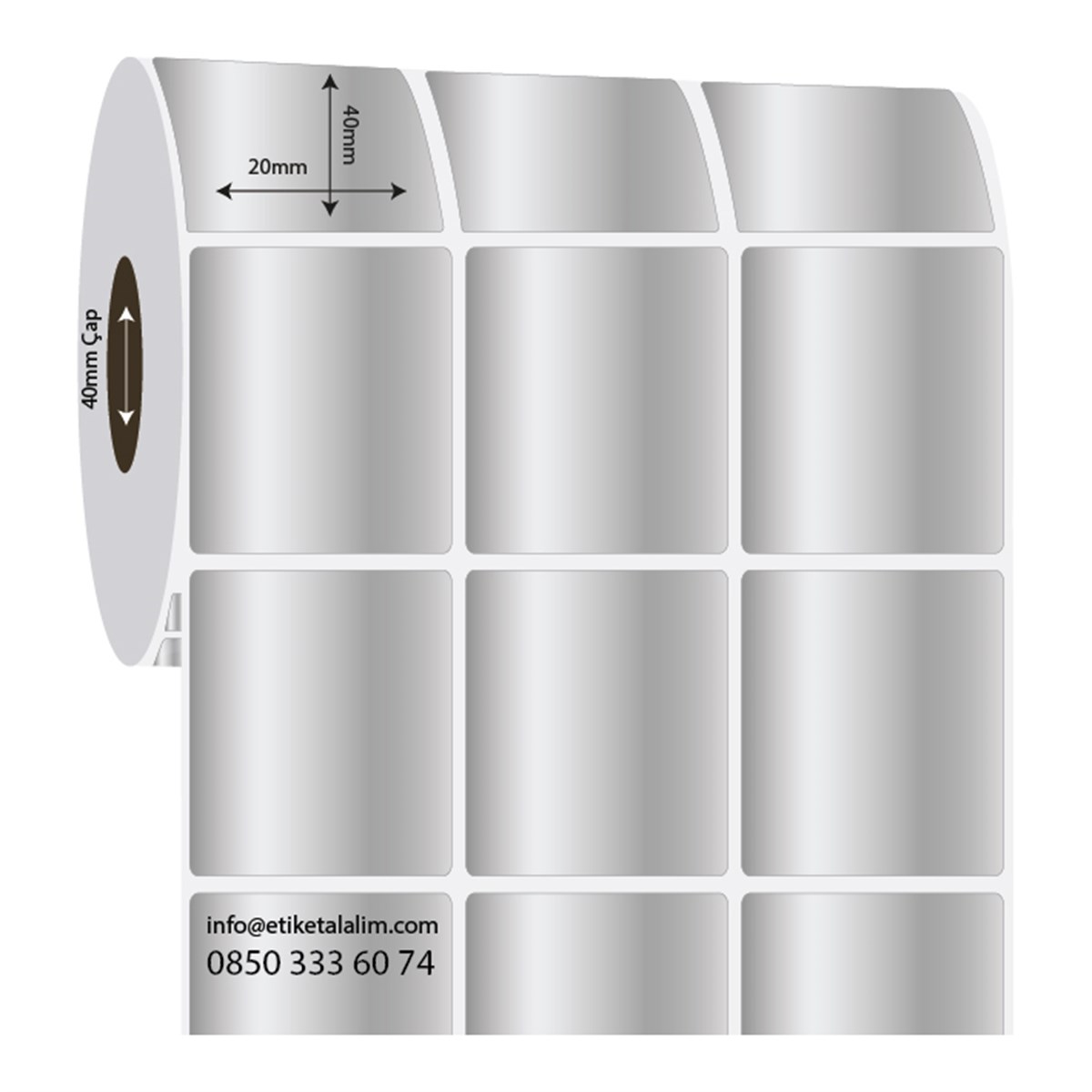 Silver Mat Etiket (Sticker)20mm x 40mm 3'lü Ara Boşluklu Silver Mat Etiket
