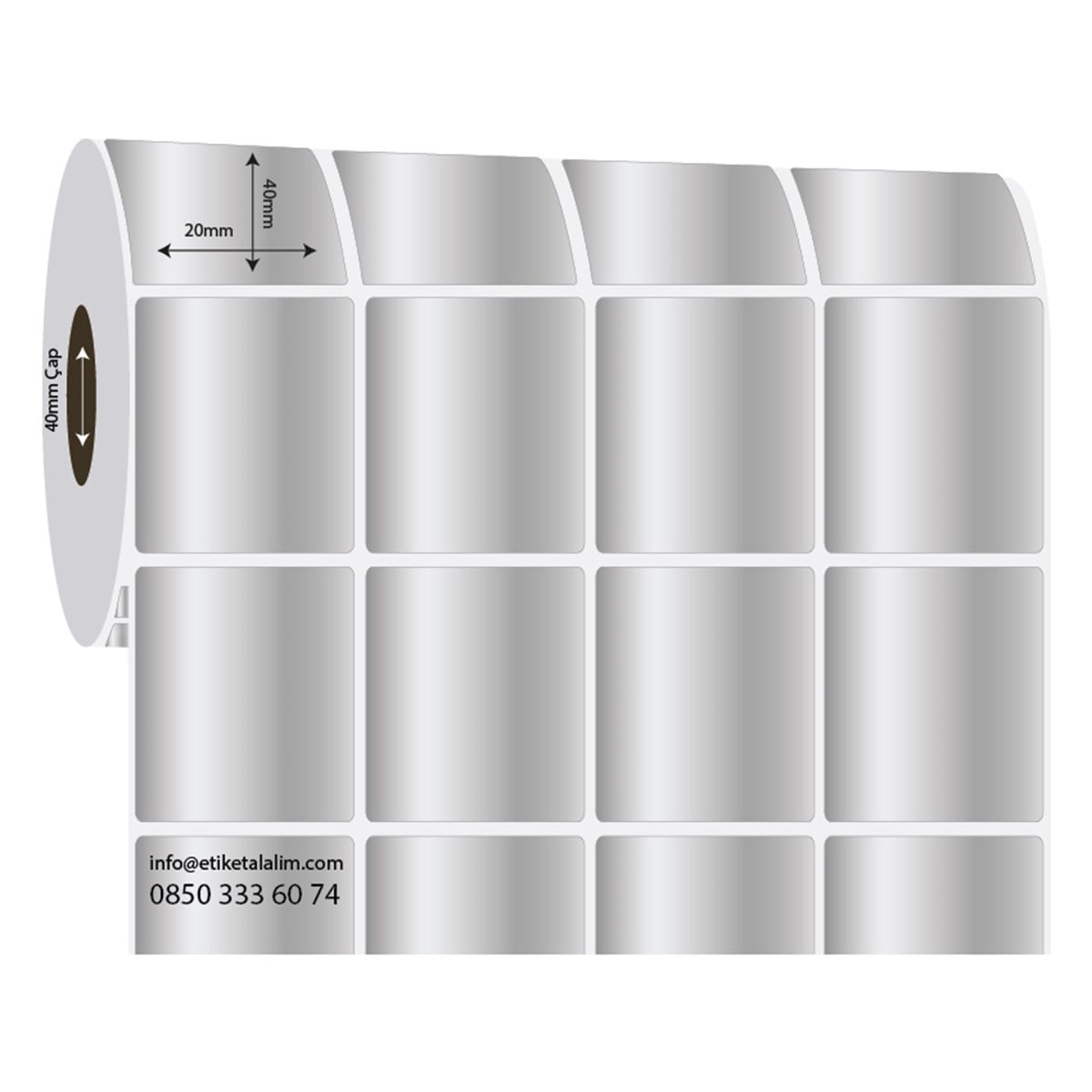 Silver Mat Etiket (Sticker)20mm x 40mm 4'lü Ara Boşluklu Silver Mat Etiket