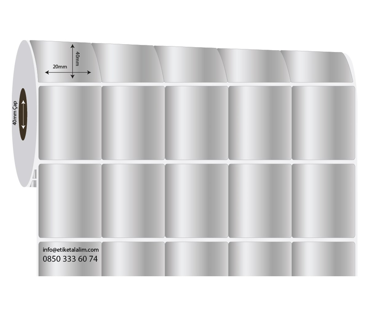 Silver Mat Etiket (Sticker)20mm x 40mm 5'li Bitişik Silver Mat Etiket