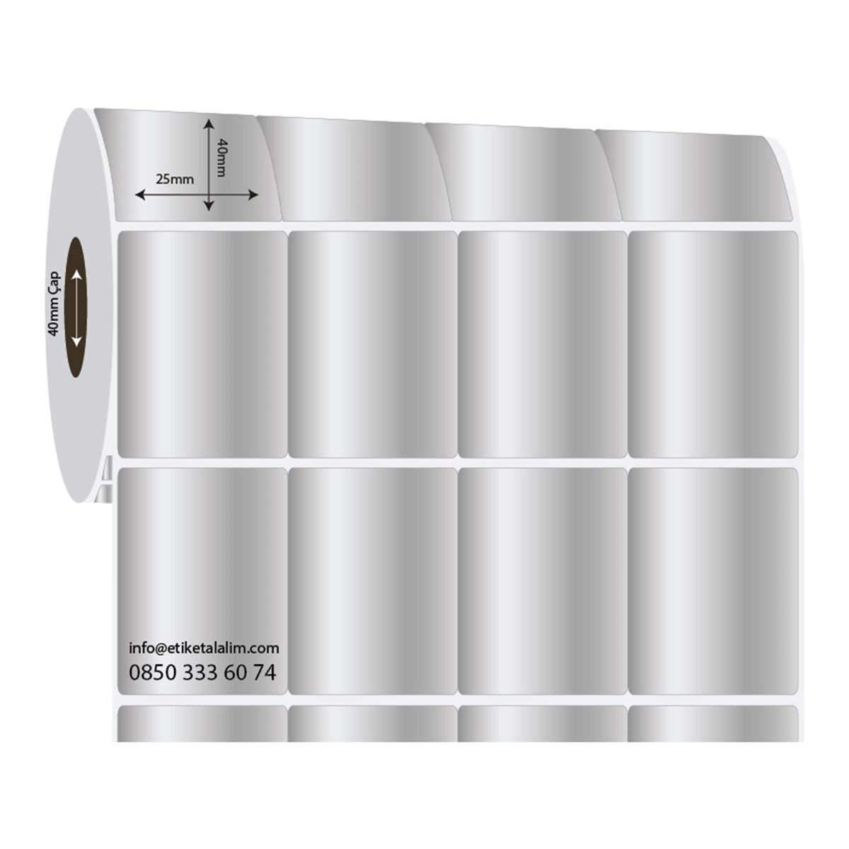 Silver Mat Etiket (Sticker)25mm x 40mm 4'lü Bitişik Silver Mat Etiket
