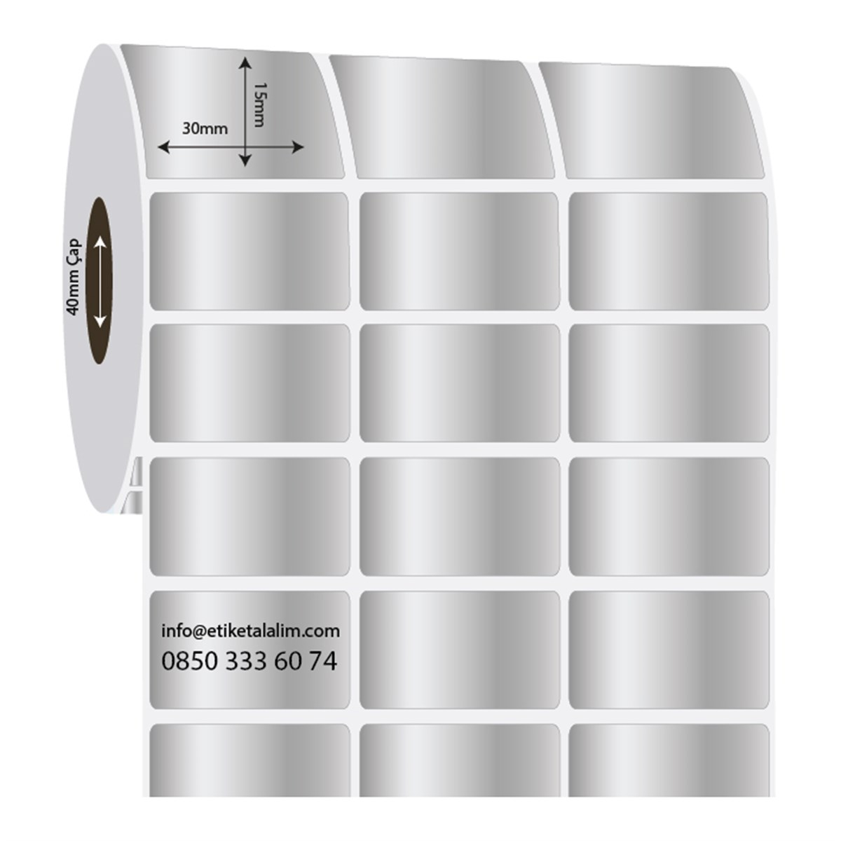 Silver Mat Etiket (Sticker)30mm x 15mm 3'lü Ara Boşluklu Silver Mat Etiket
