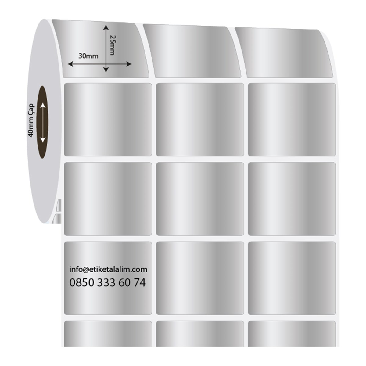 Silver Mat Etiket (Sticker)30mm x 25mm 3'li Ara Boşluklu Silver Mat Etiket
