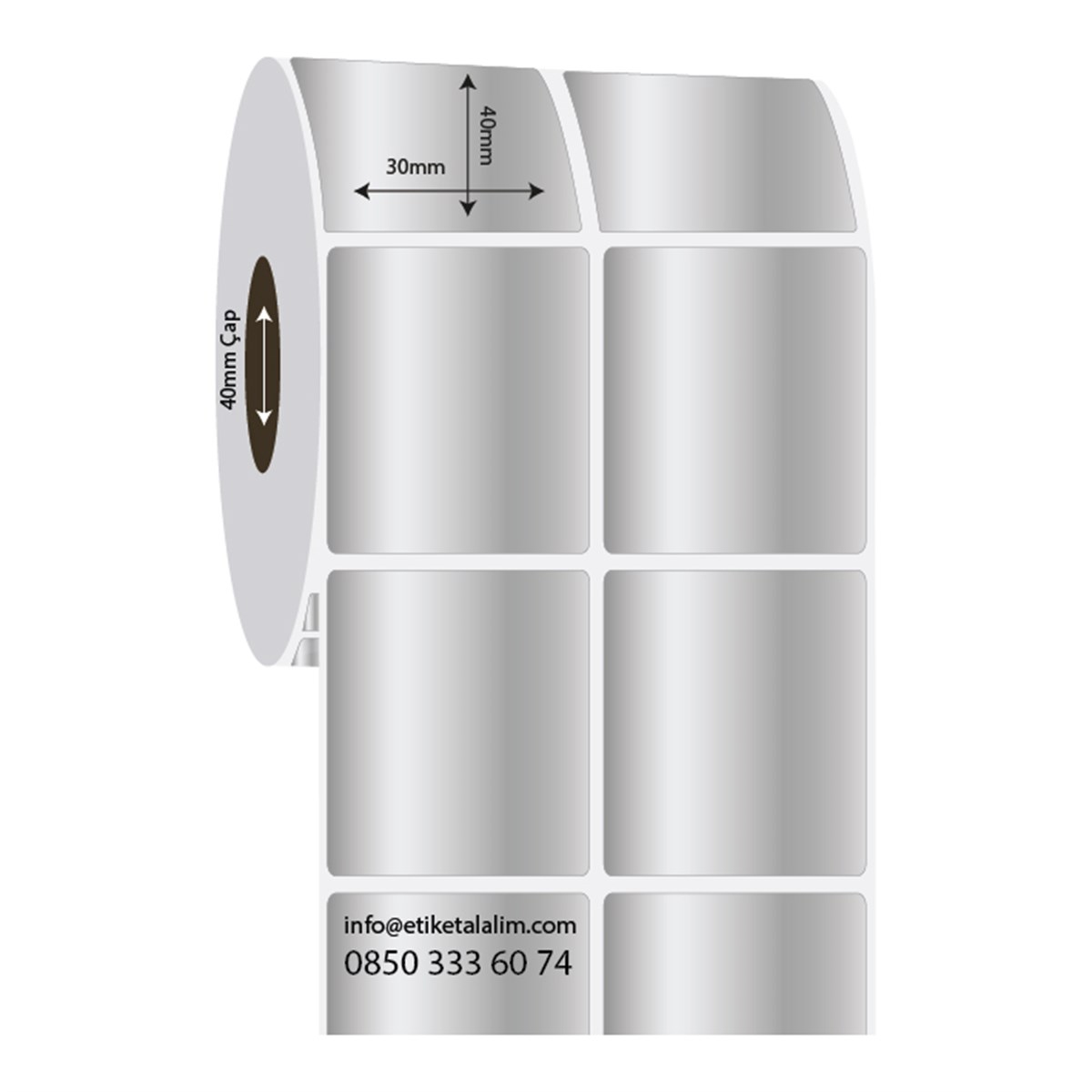 Silver Mat Etiket (Sticker)30mm x 40mm 2'li Ara Boşluklu Silver Mat Etiket