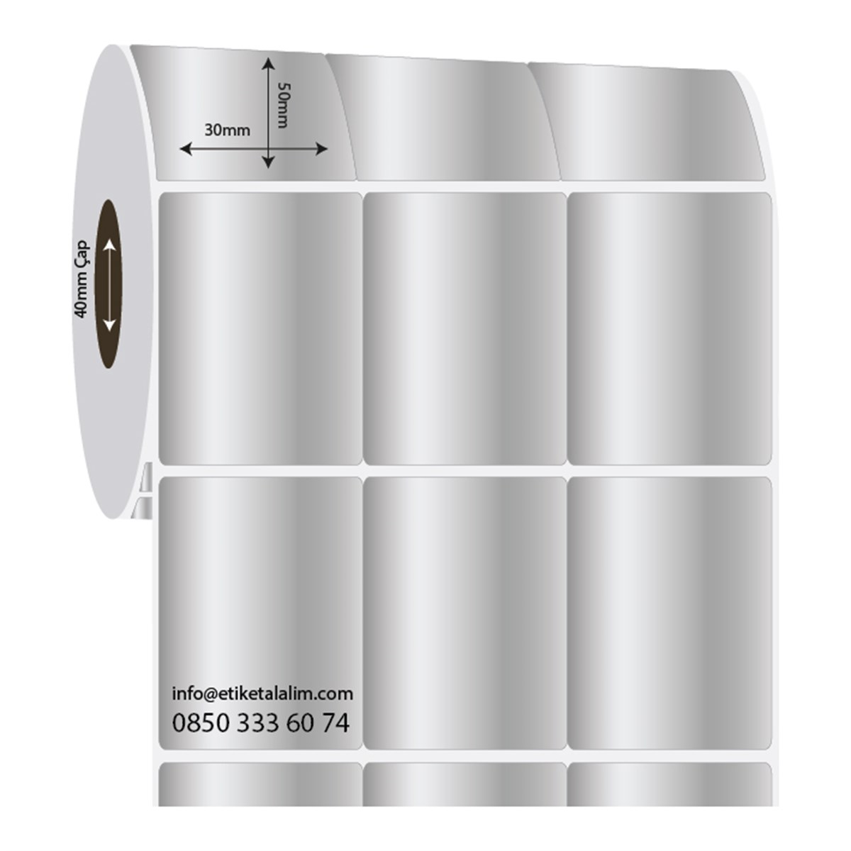 Silver Mat Etiket (Sticker)30mm x 50mm 3'lü Bitişik Silver Mat Etiket