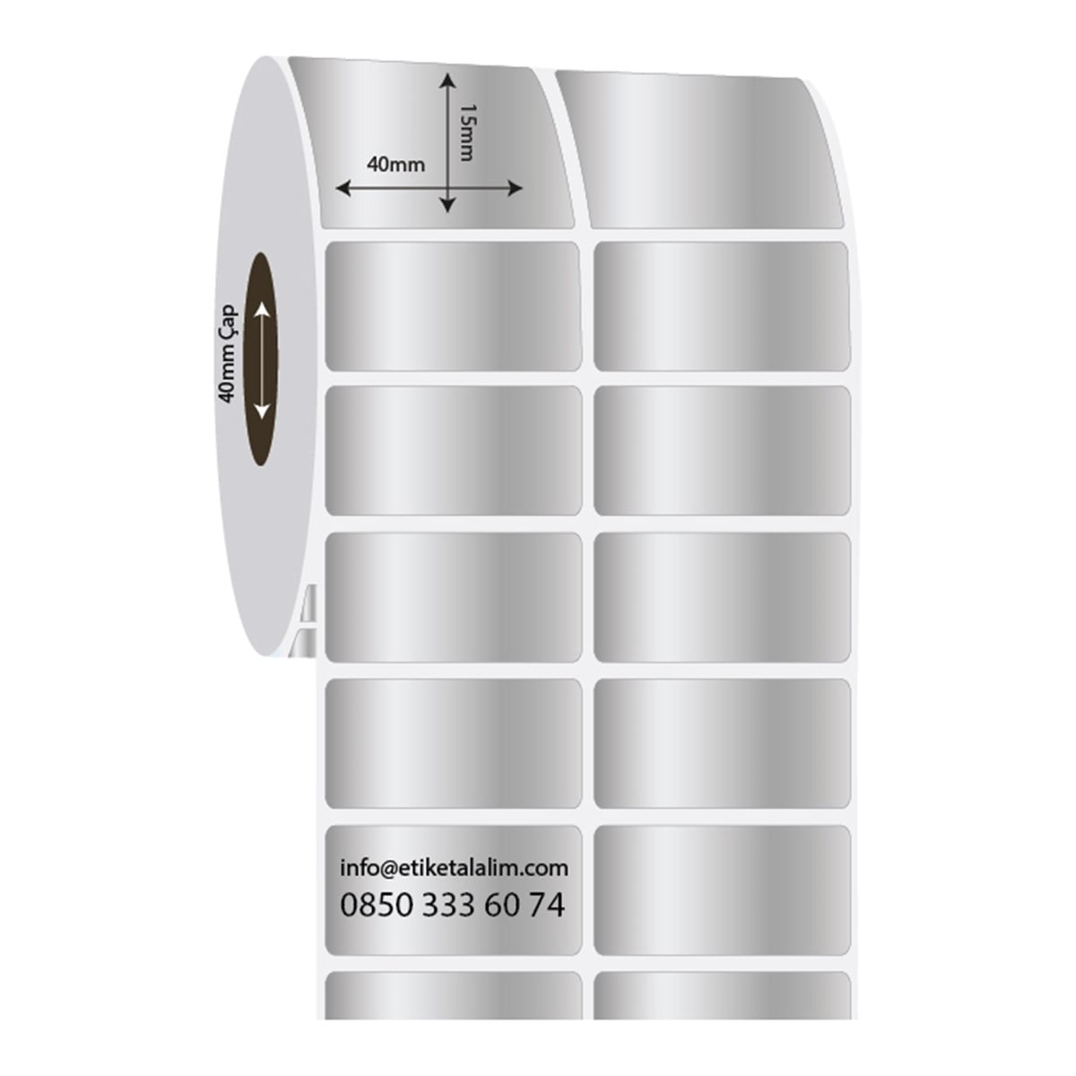 Silver Mat Etiket (Sticker)40mm x 15mm 2'li Ara Boşluklu Silver Mat Etiket