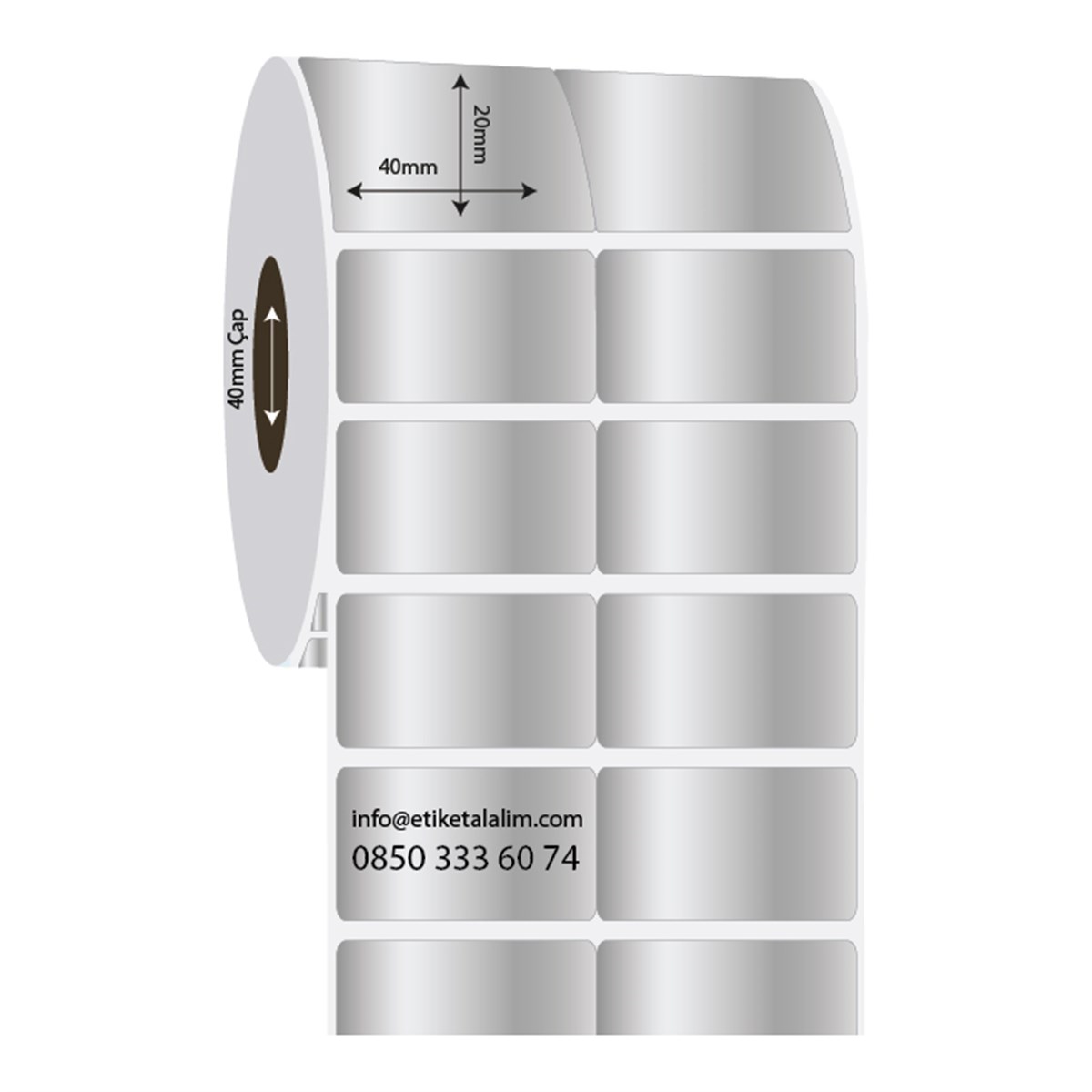 Silver Mat Etiket (Sticker)40mm x 20mm 2'li Bitişik Silver Mat Etiket