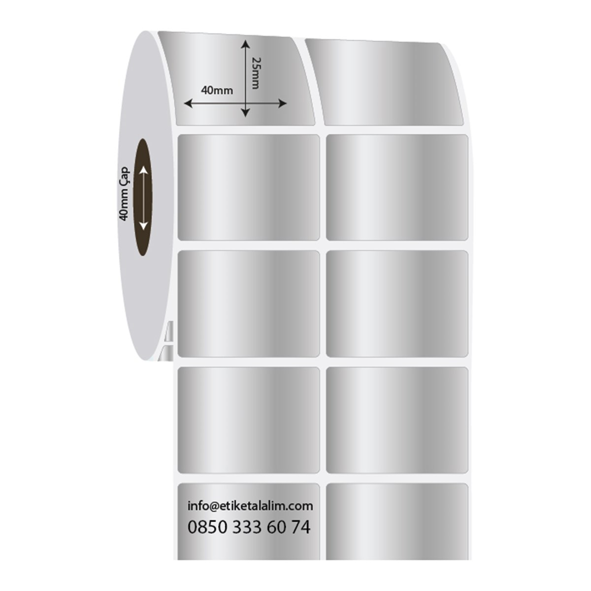 Silver Mat Etiket (Sticker)40mm x 25mm 2'li Ara Boşluklu Silver Mat Etiket