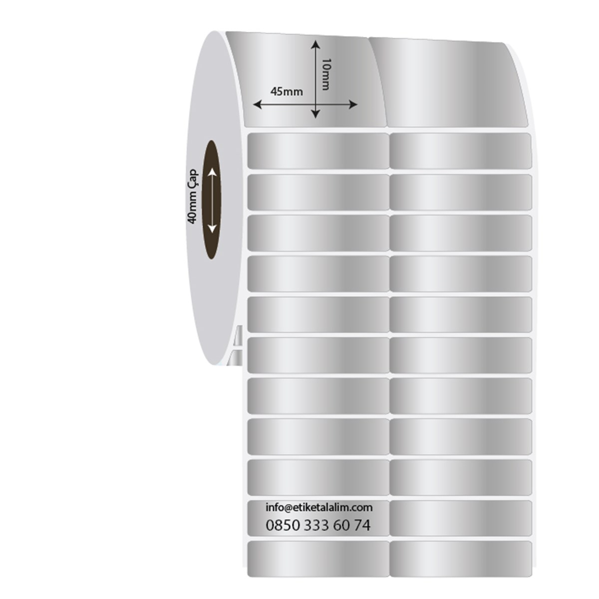 Silver Mat Etiket (Sticker)45mm x 10mm 2'li Bitişik Silver Mat Etiket