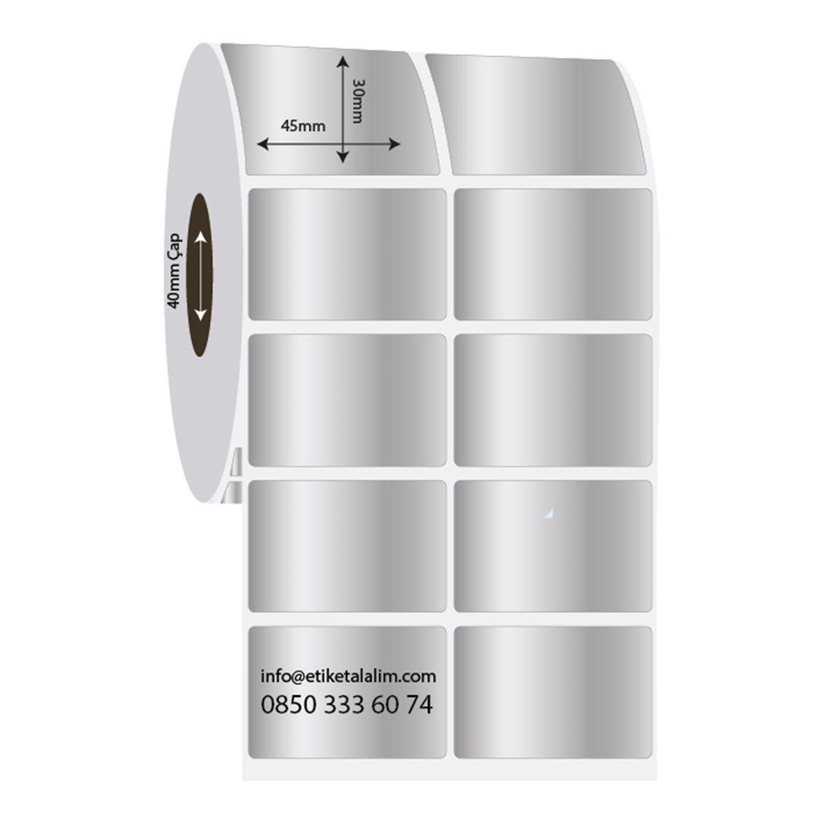 Silver Mat Etiket (Sticker)45mm x 30mm 2'li Ara Boşluklu Silver Mat Etiket