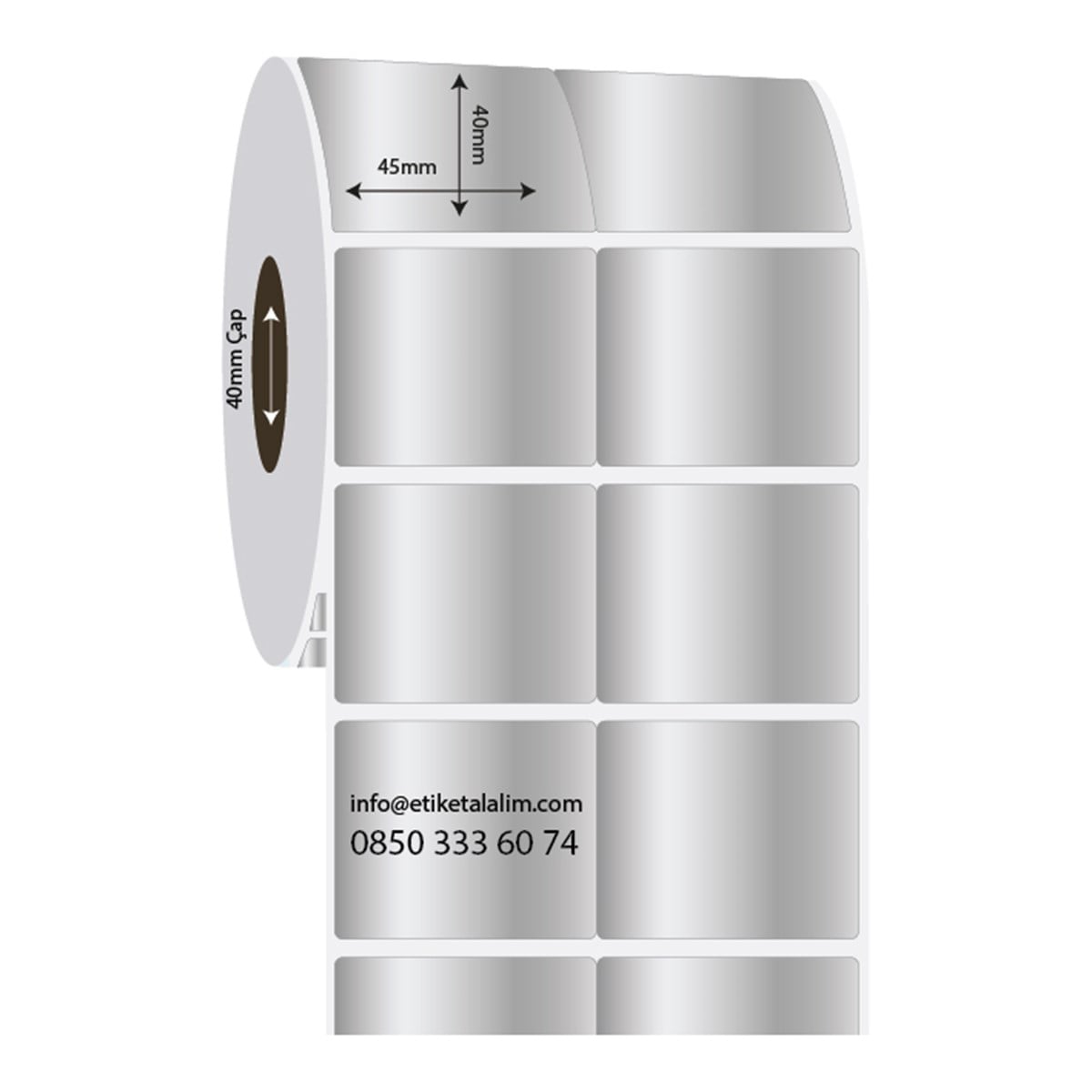 Silver Mat Etiket (Sticker)45mm x 40mm 2'li Bitişik Silver Mat Etiket