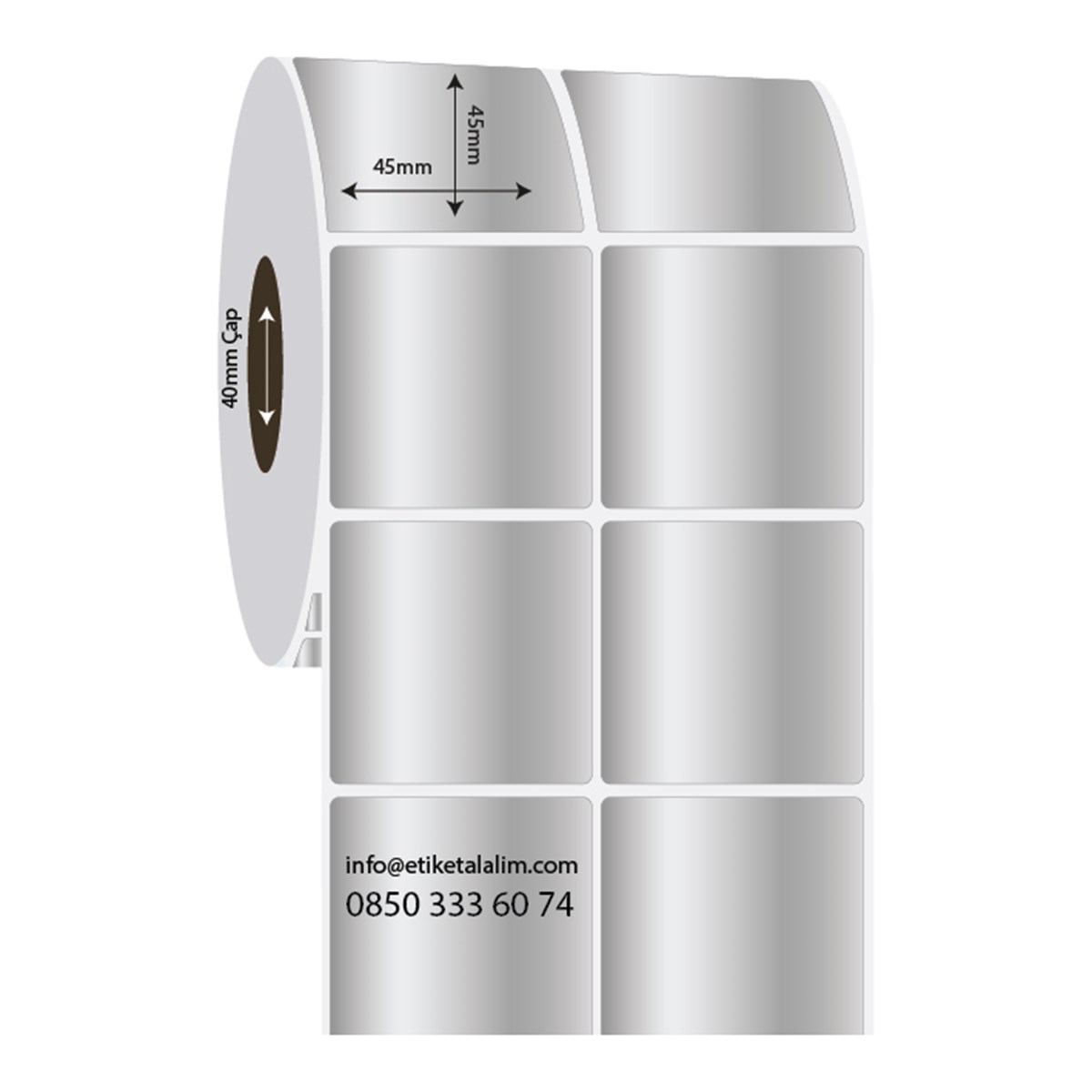 Silver Mat Etiket (Sticker)45mm x 45mm 2'li Ara Boşluklu Silver Mat Etiket