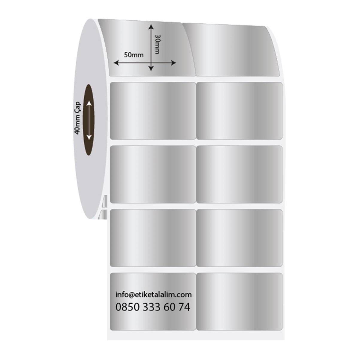 Silver Mat Etiket (Sticker)50mm x 30mm 2'li Bitişik Silver Mat Etiket
