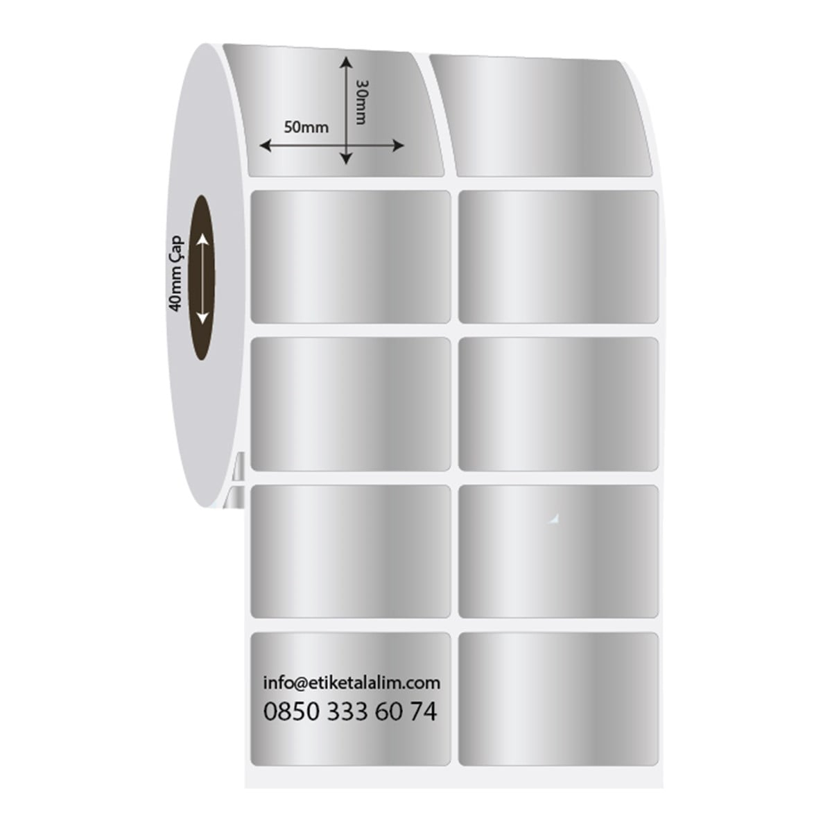 Silver Mat Etiket (Sticker)50mm x 30mm 2'li Ara Boşluklu Silver Mat Etiket