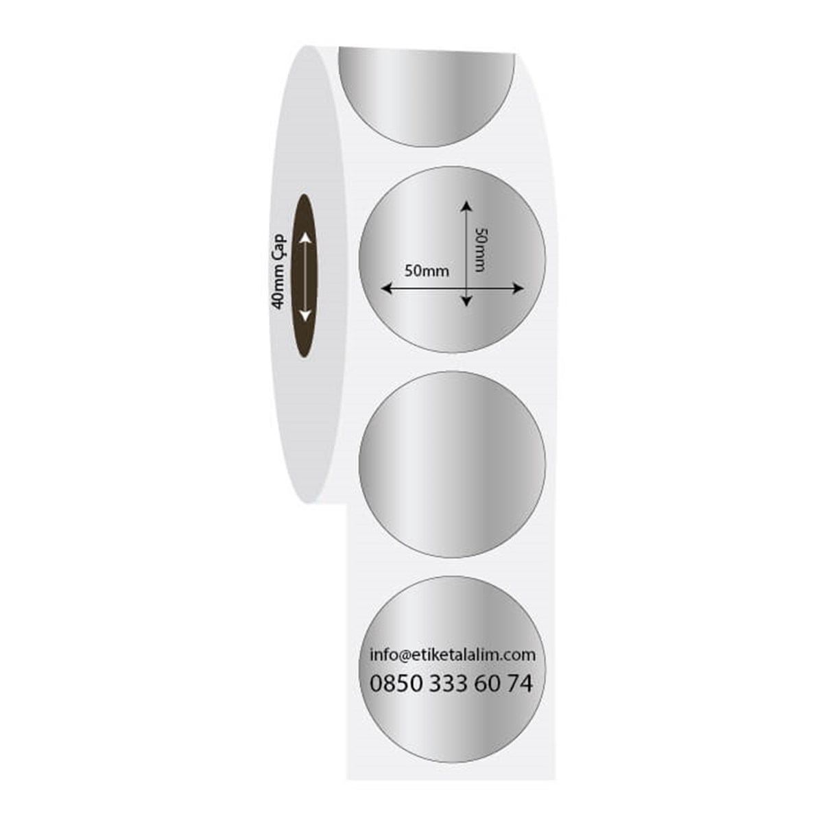 Silver Mat Etiket (Sticker)50mm x 50mm Oval Silver Mat Etiket