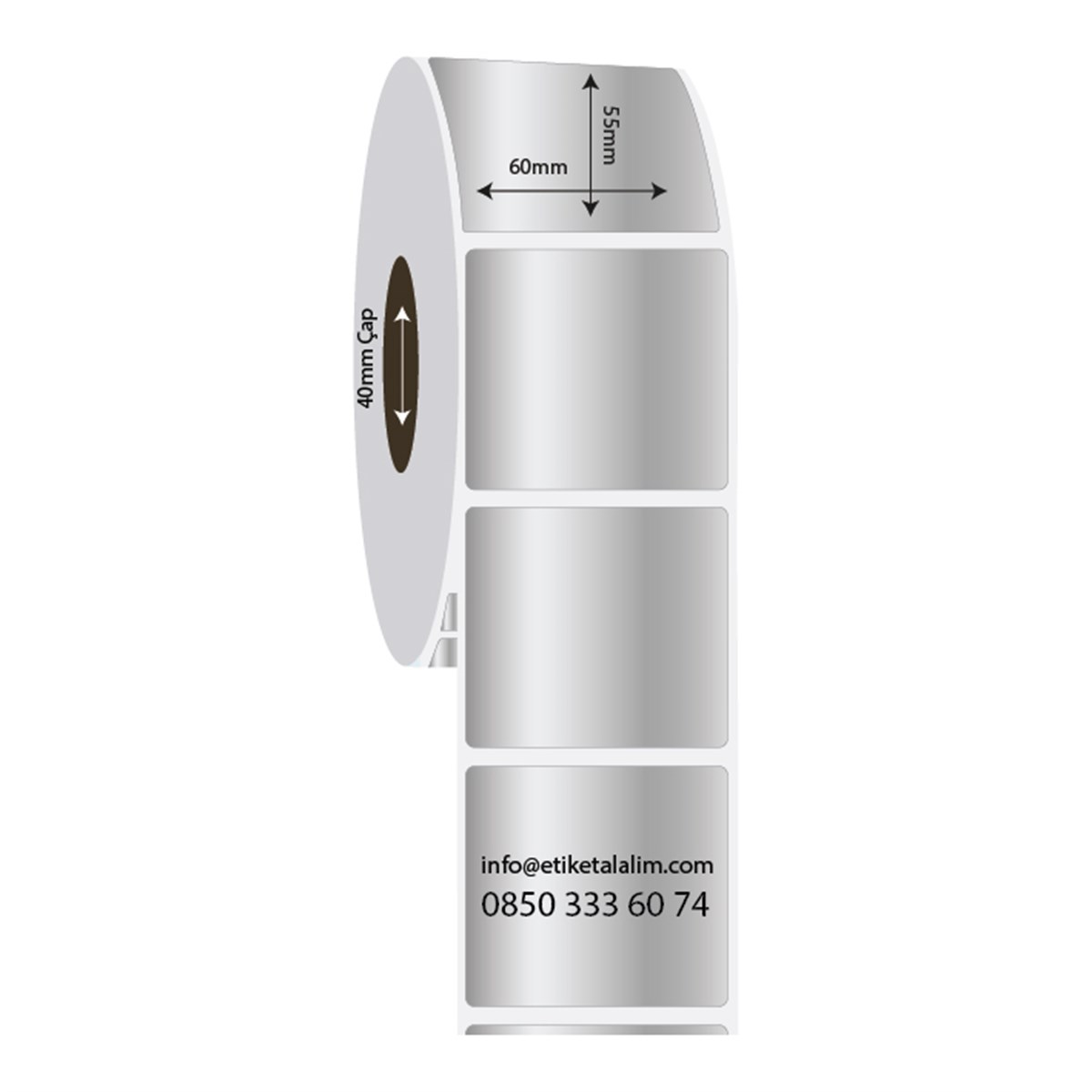 Silver Mat Etiket (Sticker)60mm x 55mm Silver Mat Etiket