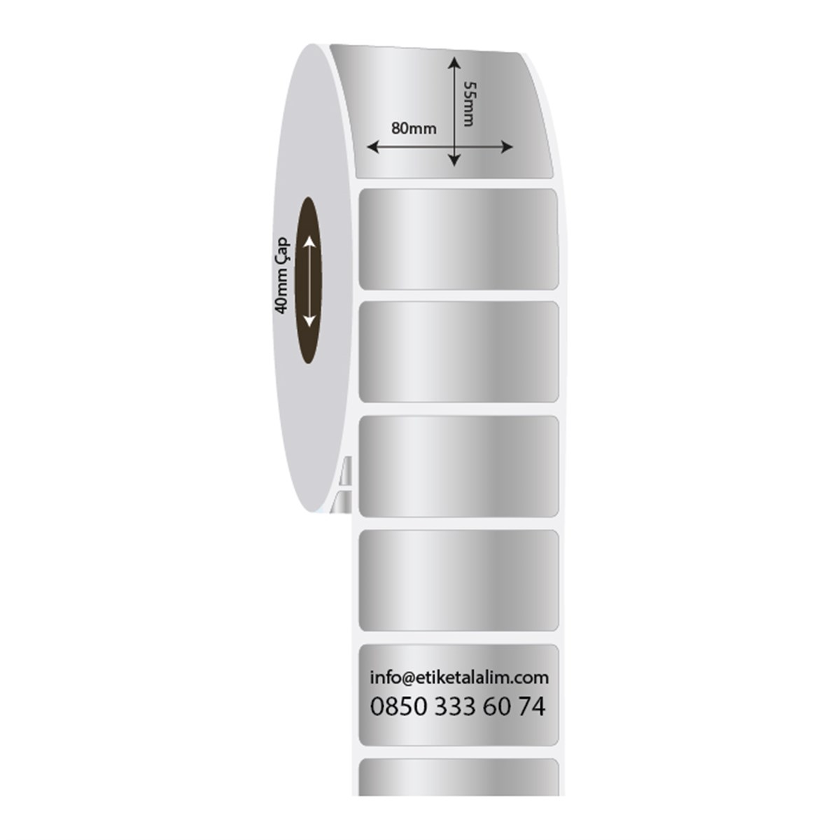 Silver Mat Etiket (Sticker)80mm x 55mm Silver Mat Etiket
