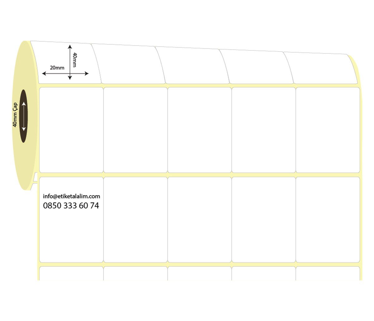 Termal Etiket (Sticker)20mm x 40mm 5'li Bitişik Termal Etiket