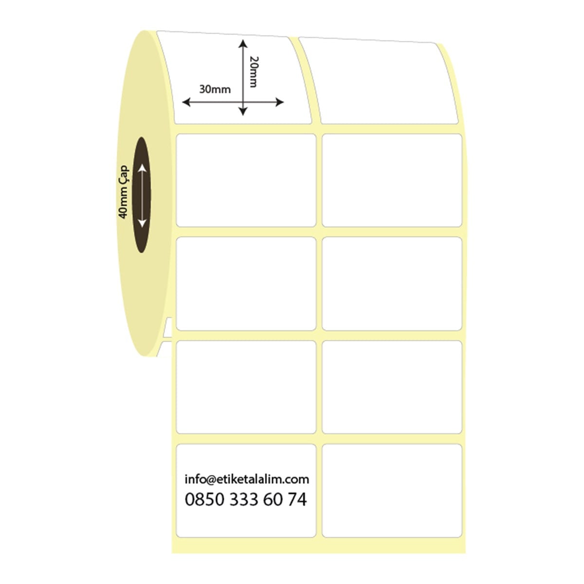 Termal Etiket (Sticker)30mm x 20mm 2'li Ara Boşluklu Termal Etiket